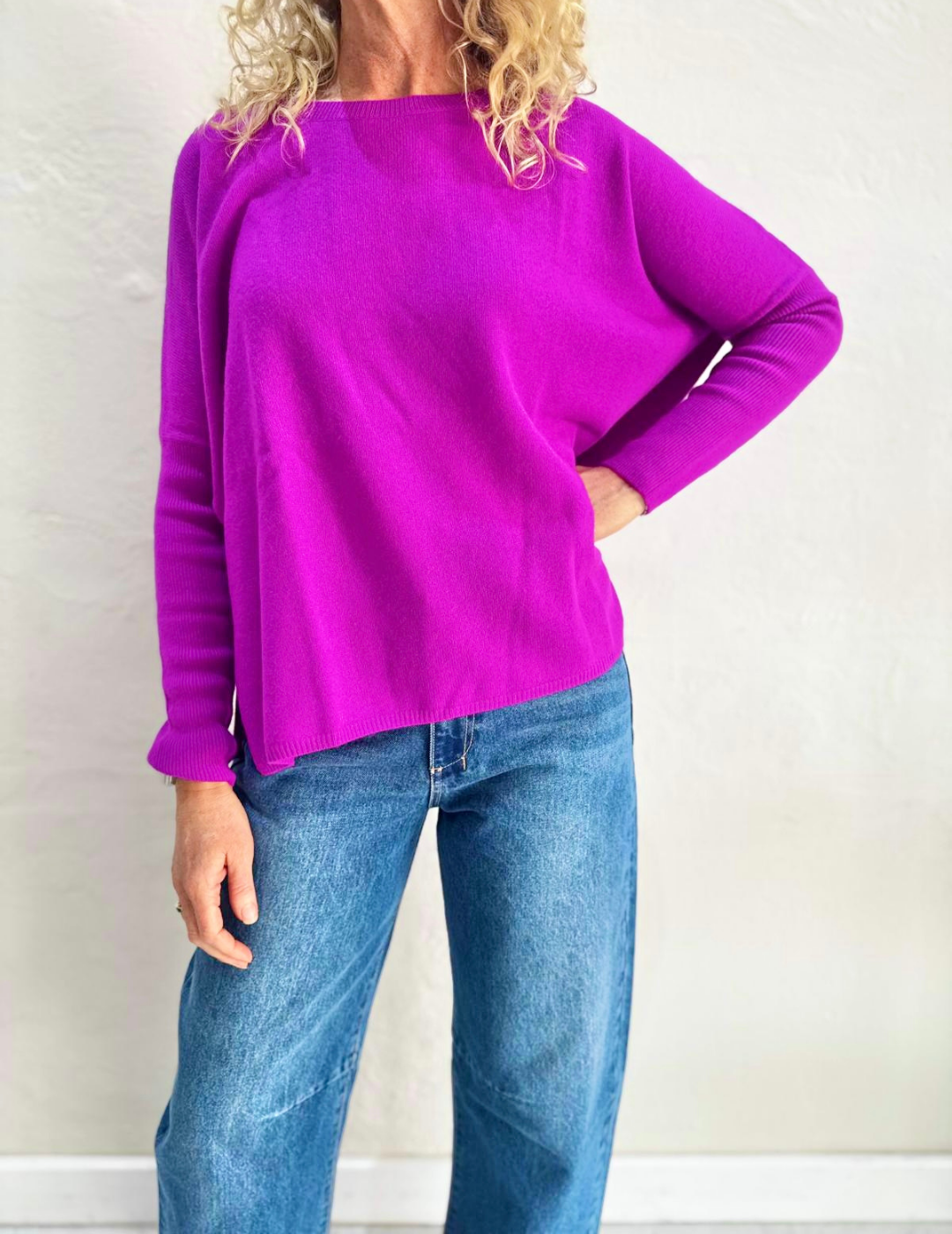 ASTRID CASHMERE KNIT TOP in Purple Neon by Absolut Cashmere