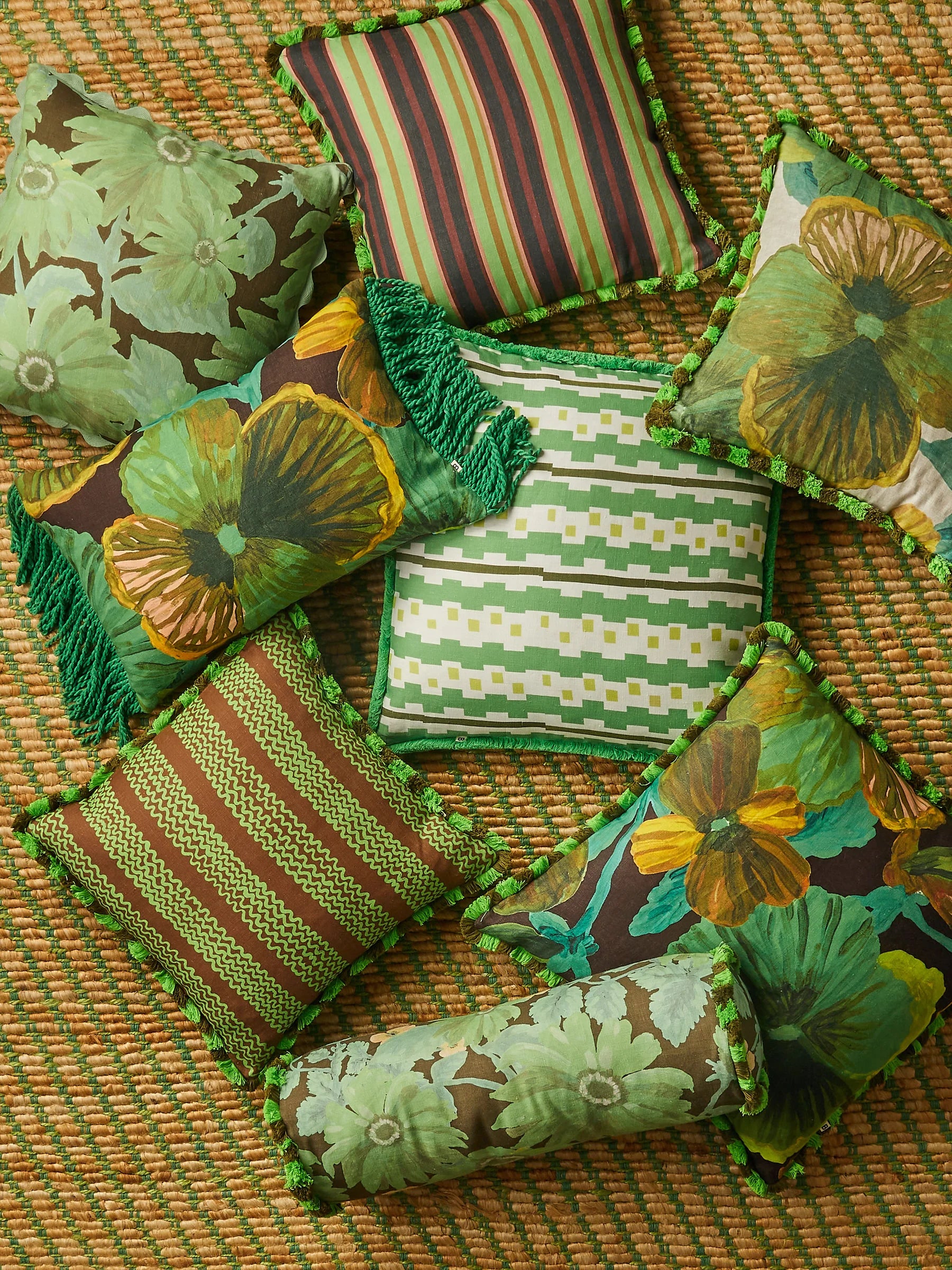 WILD PANSY VERDE LINEN CUSHION - 50cm from Bonnie and Neil