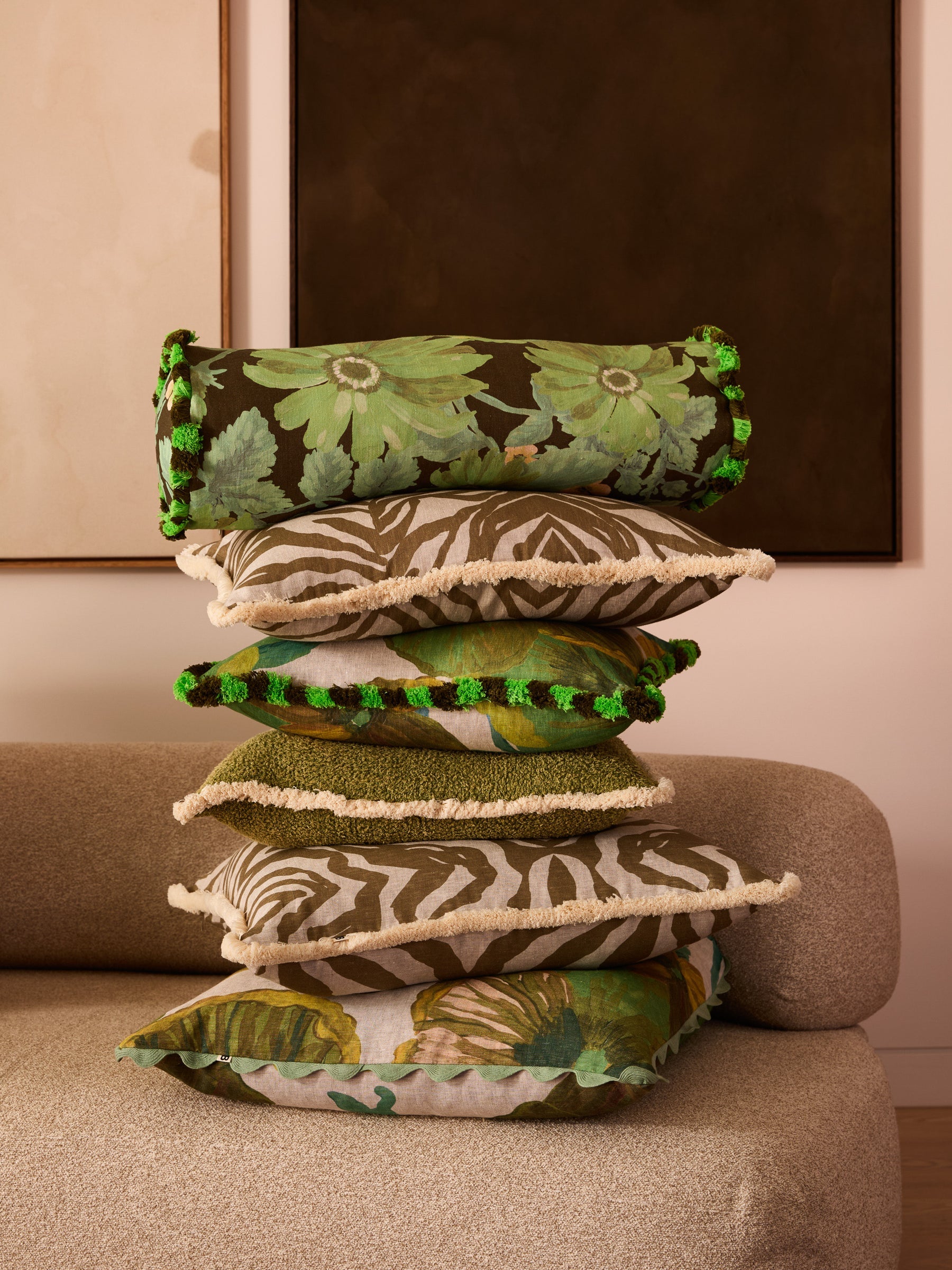 WILD PANSY VERDE LINEN CUSHION - 50cm from Bonnie and Neil