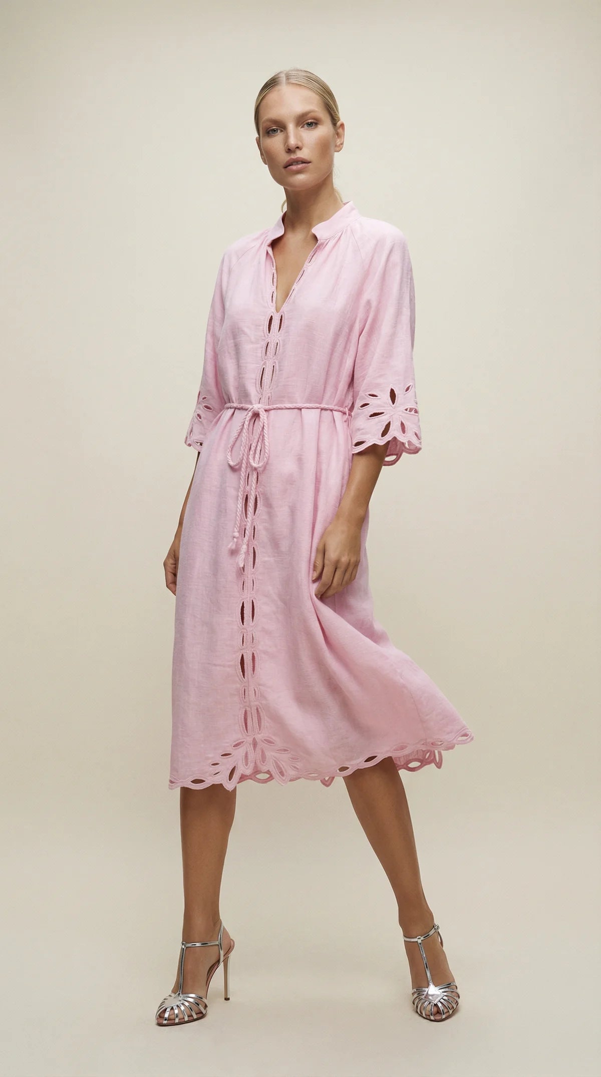 CORDELIA LINEN MIDI DRESS in Pink by Lola Australia