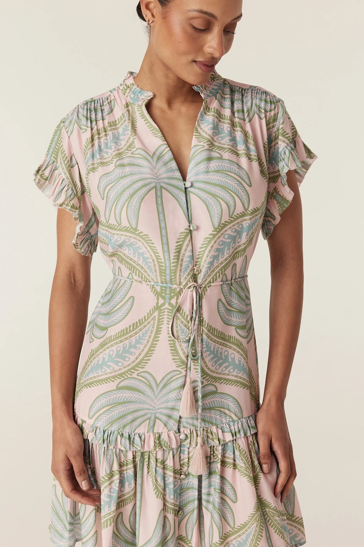 HAVANA FRILL DRESS in Pastel Palm from Cable Melbourne