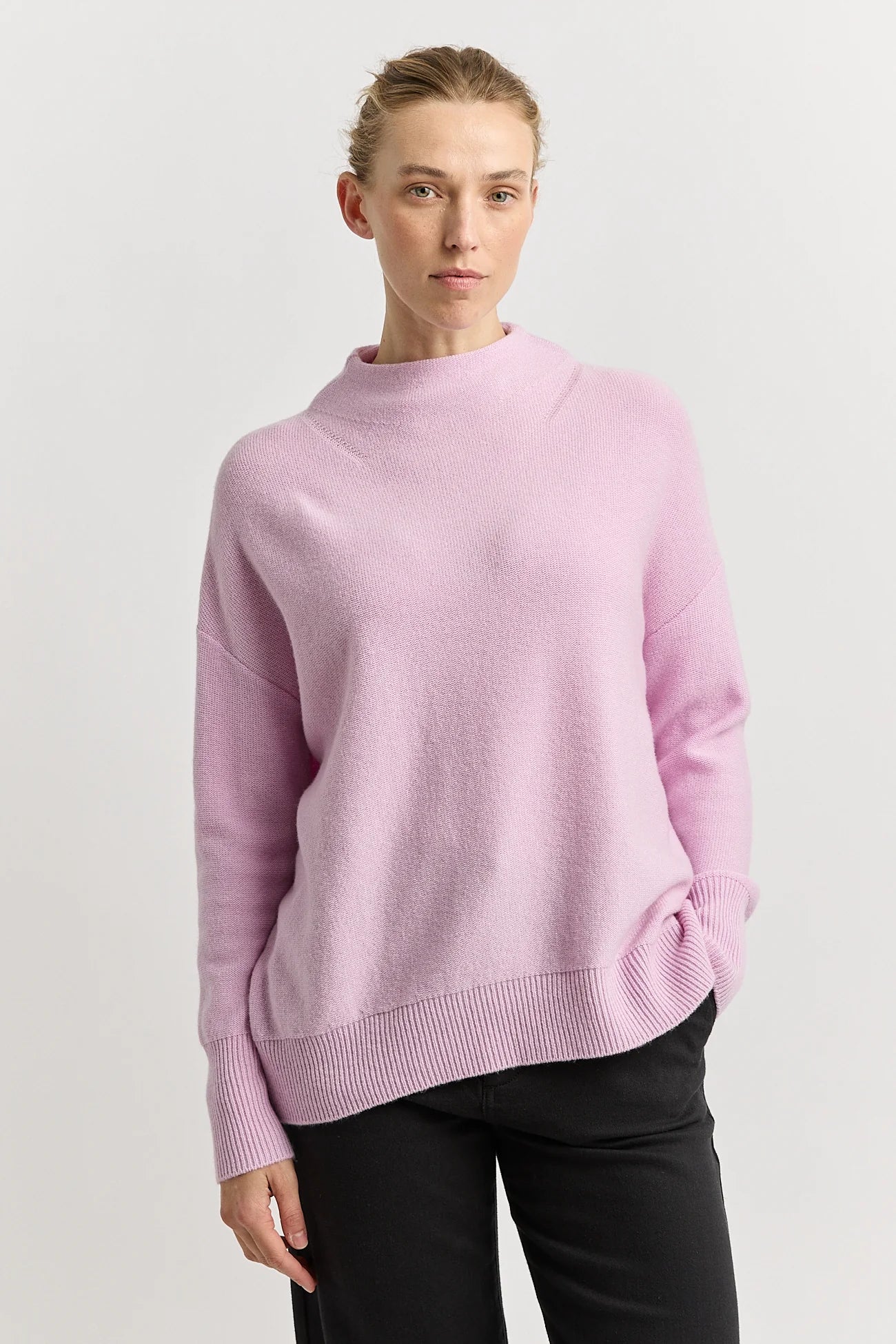 DROP SHOULDER MOCK NECK KNIT in Powder Pink by Toorallie