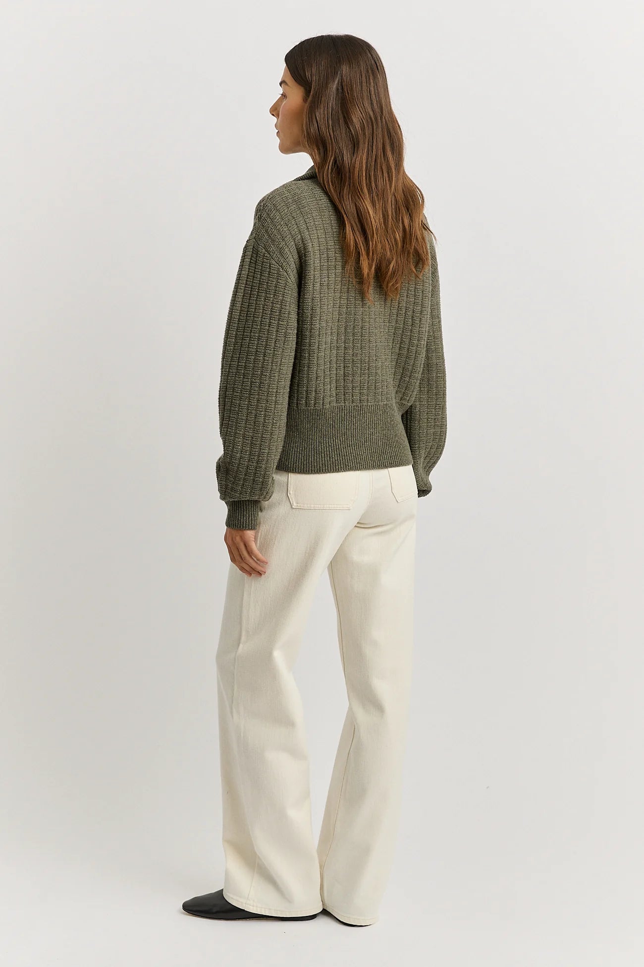 GRID KNIT ZIP THROUGH CARDIGAN in Kale by Toorallie