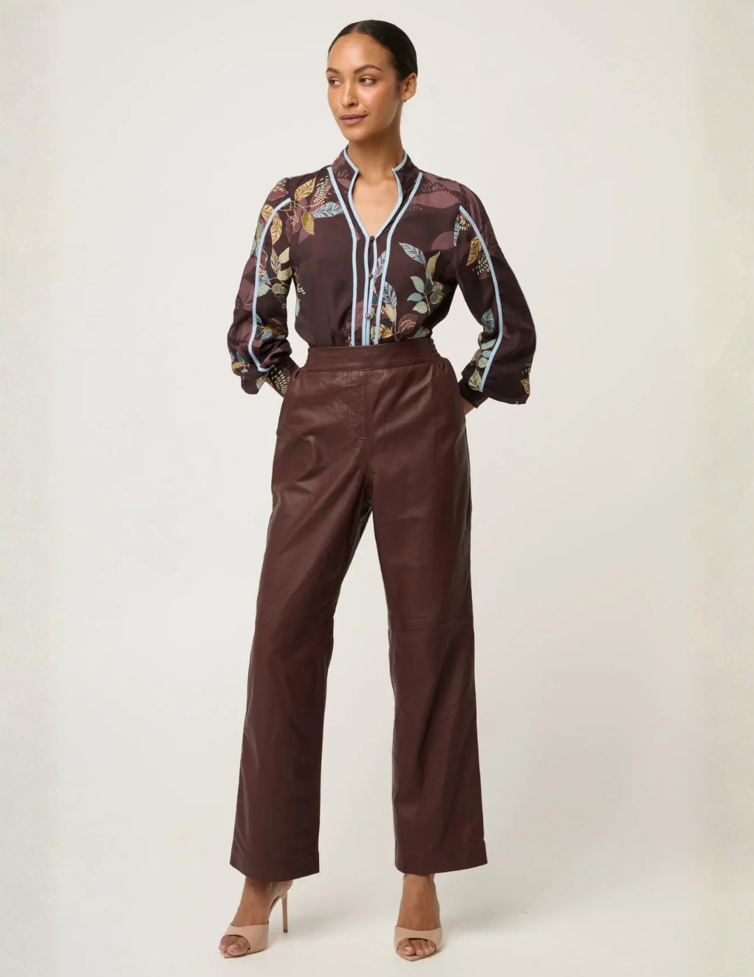 JOAN LEATHER STRAIGHT LEG PANT in Oxblood by OnceWas
