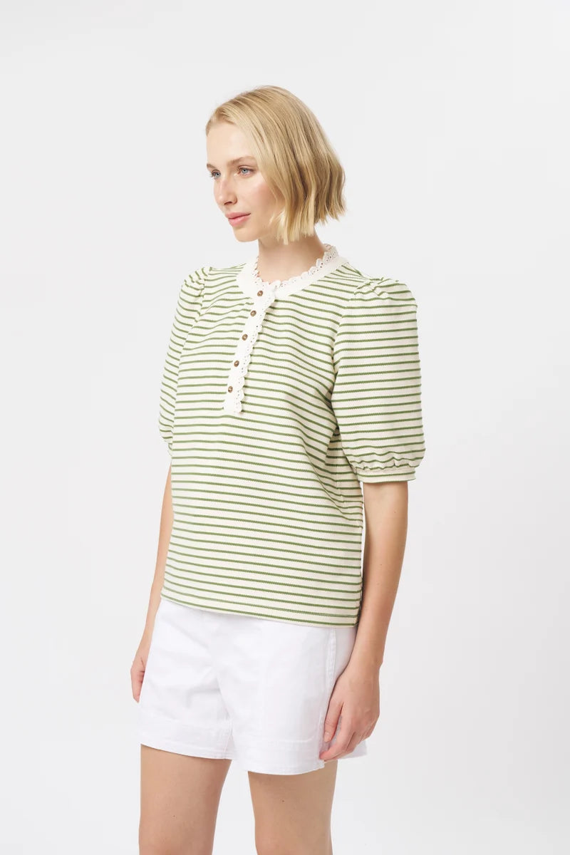 JACQUELINE TOP in White + Green Stripe by Kireina from Australia