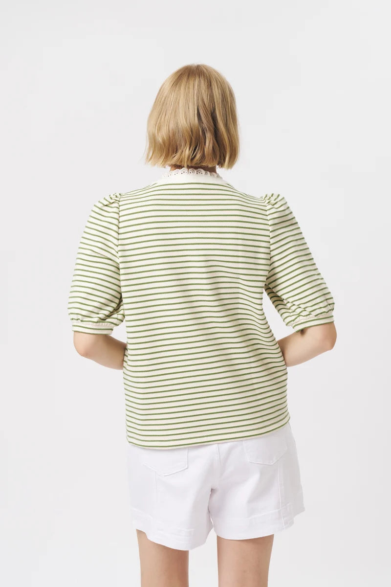 JACQUELINE TOP in White + Green Stripe by Kireina from Australia