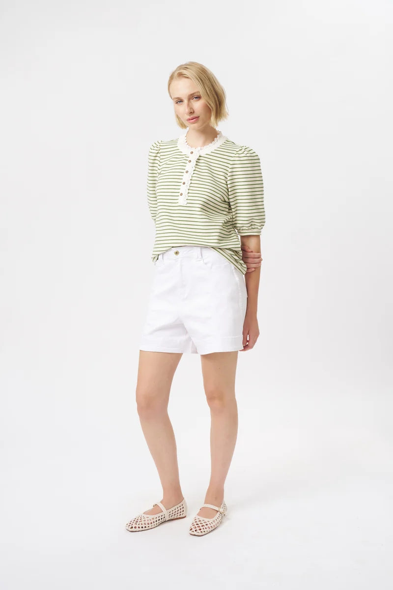 JACQUELINE TOP in White + Green Stripe by Kireina from Australia