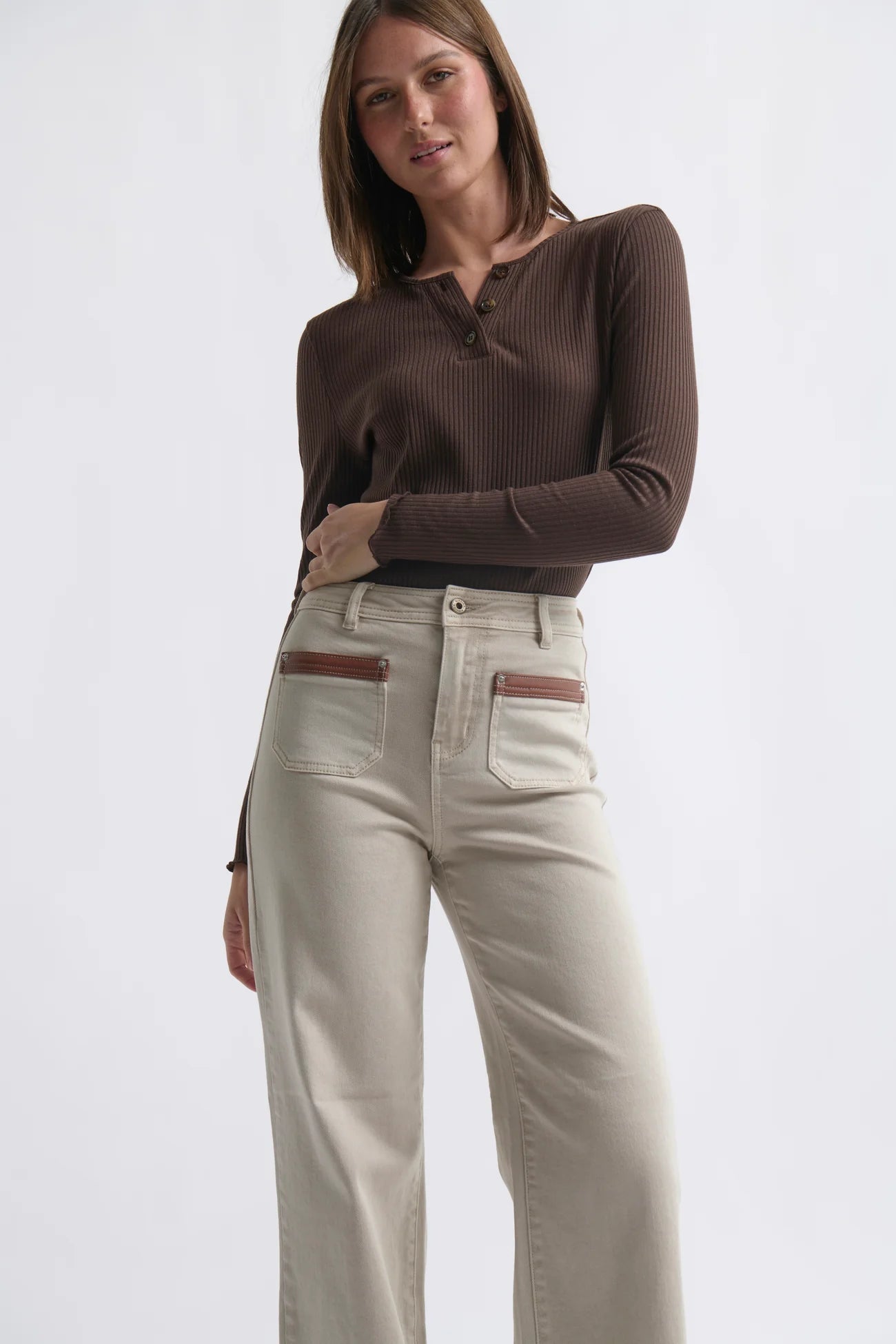 Kireina Harper Jean in Leather Pocket Sand