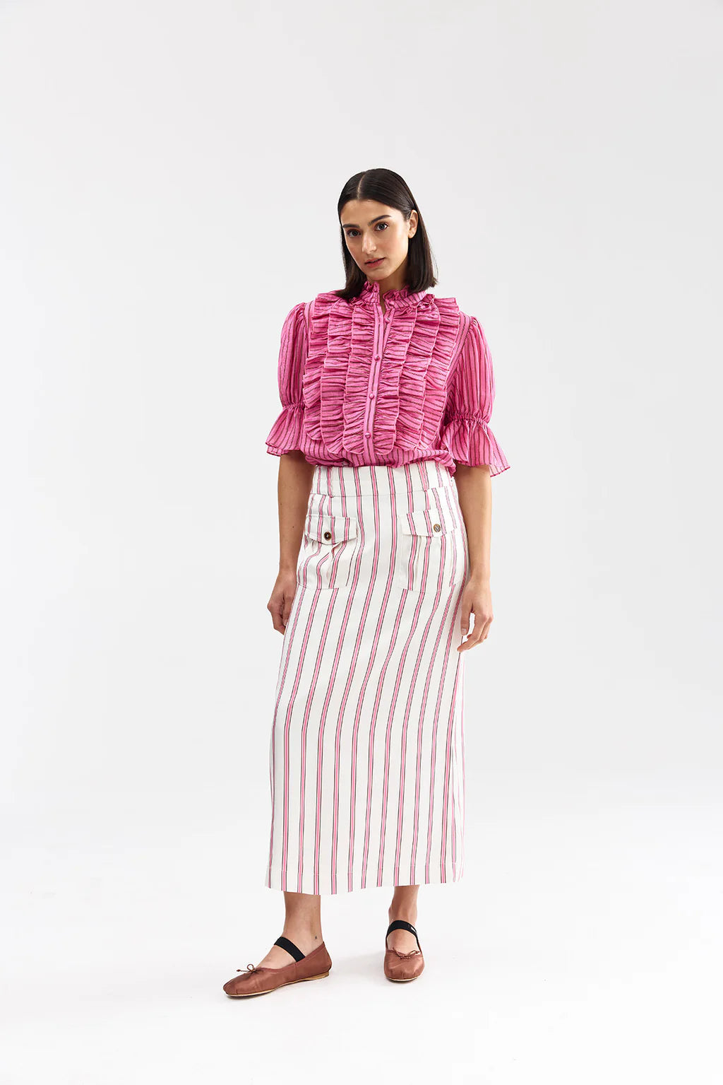 LEONIE BLOUSE in Poppy Bark Stripe by Aston Studio