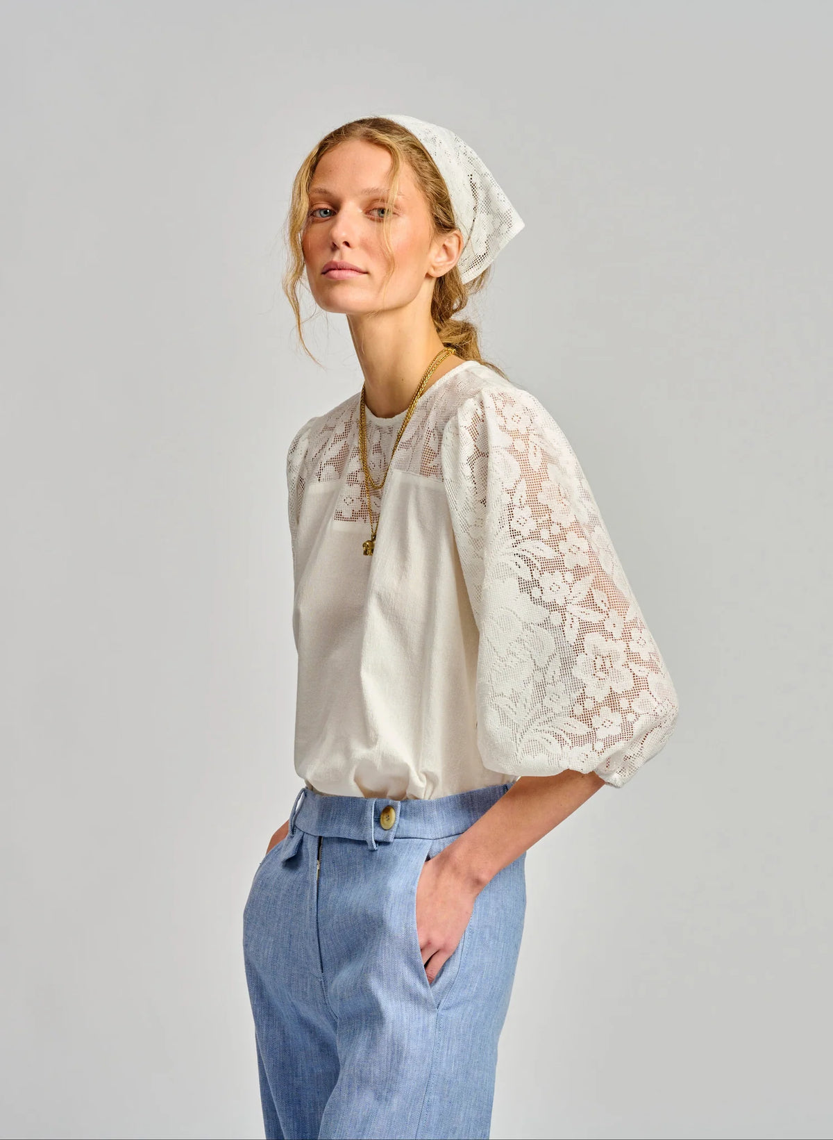 LE FILET LACE TOP in Antique White from Le Stripe