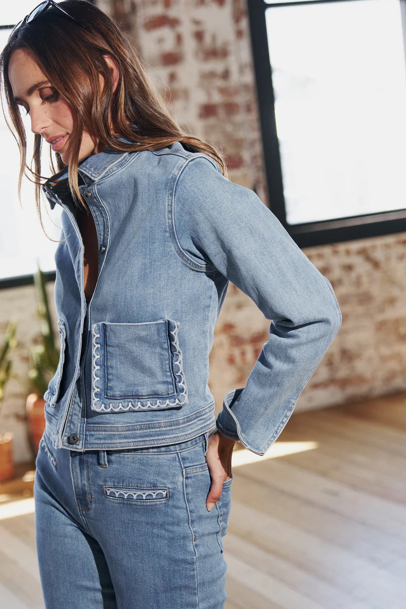 MILA DENIM JACKET in 70's Blue by Kireina