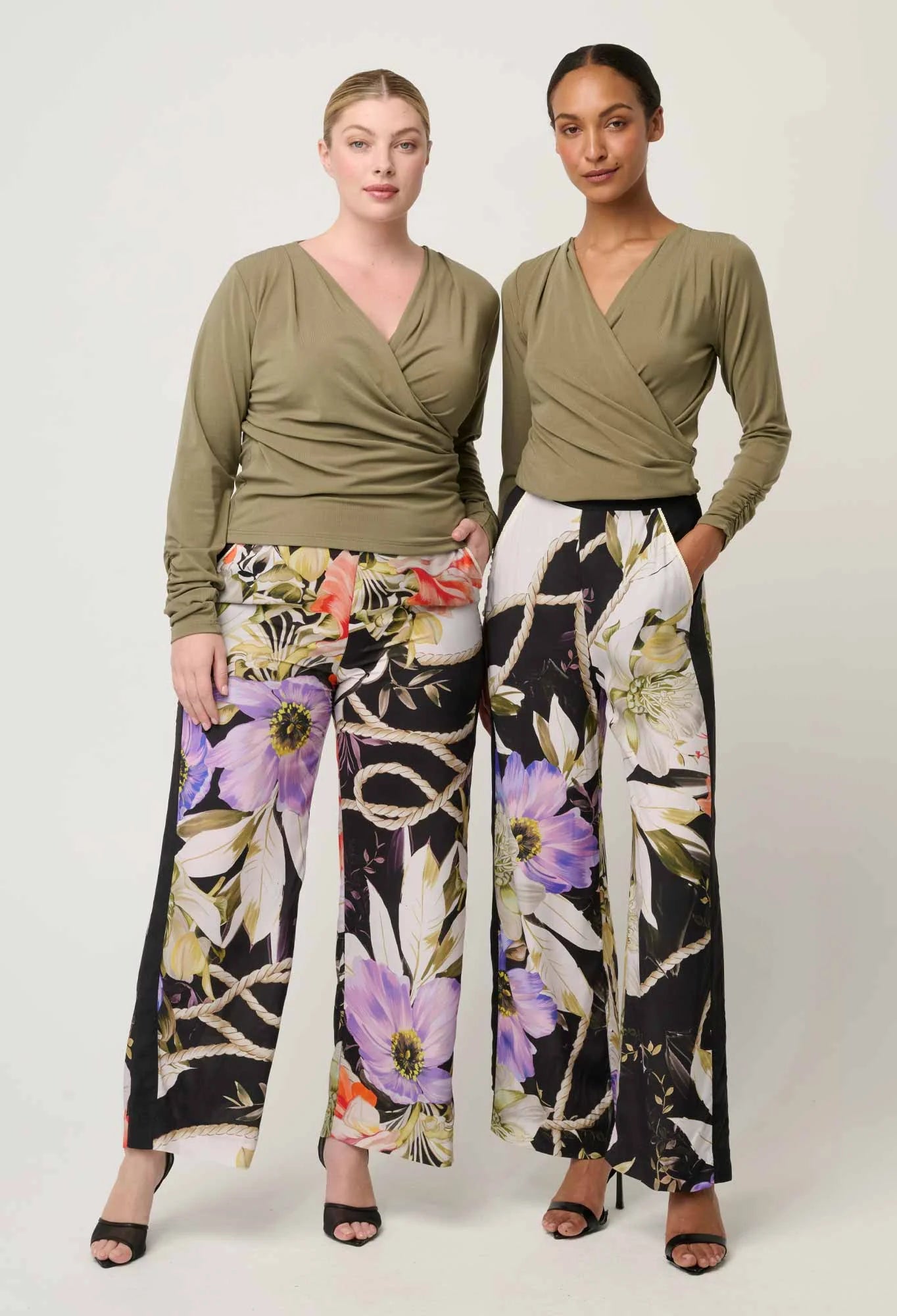 ASTER LYOCELL STRETCH WRAP TOP in Dusty Olive from Oncewas