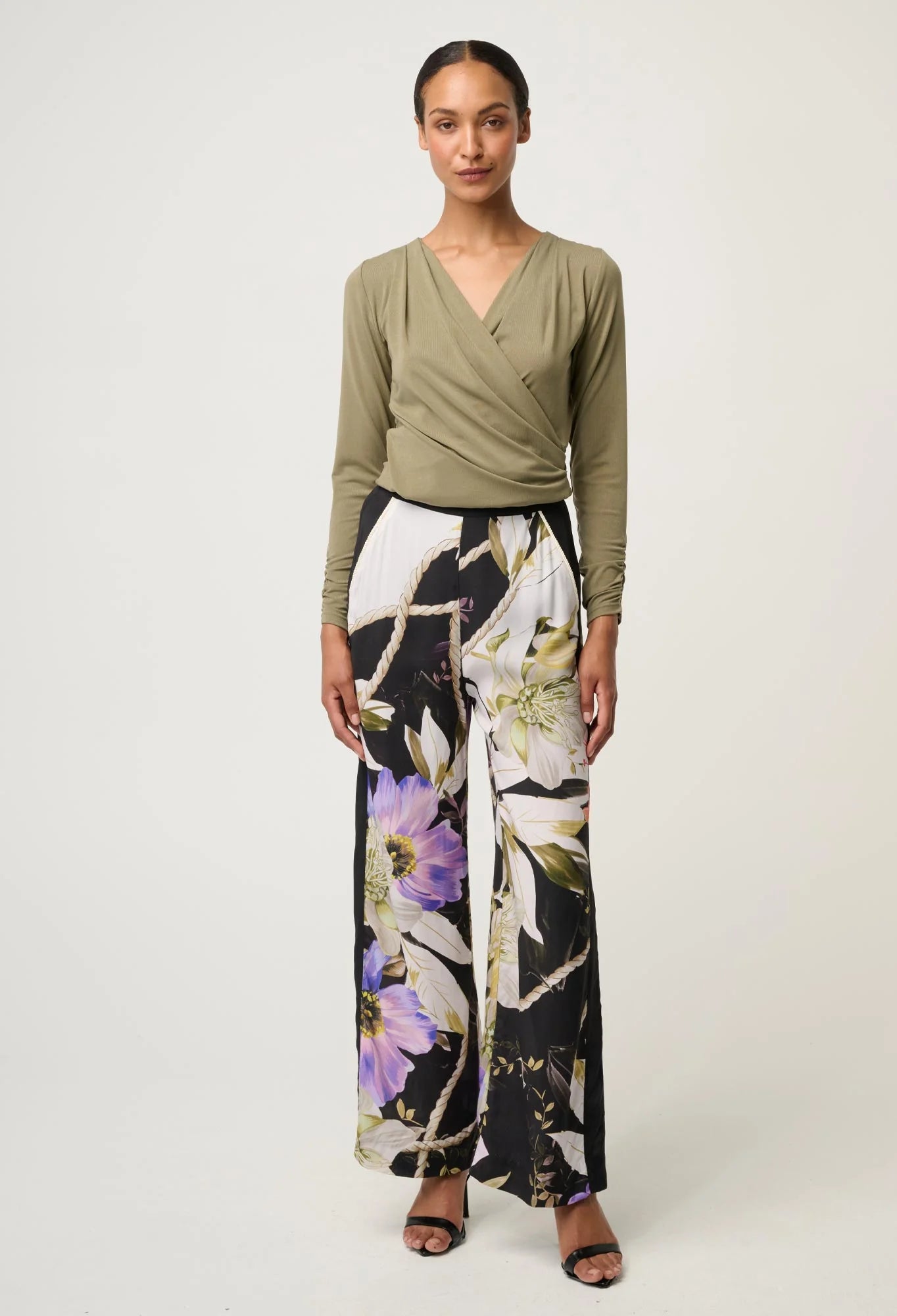 ASTER LYOCELL STRETCH WRAP TOP in Dusty Olive from Oncewas