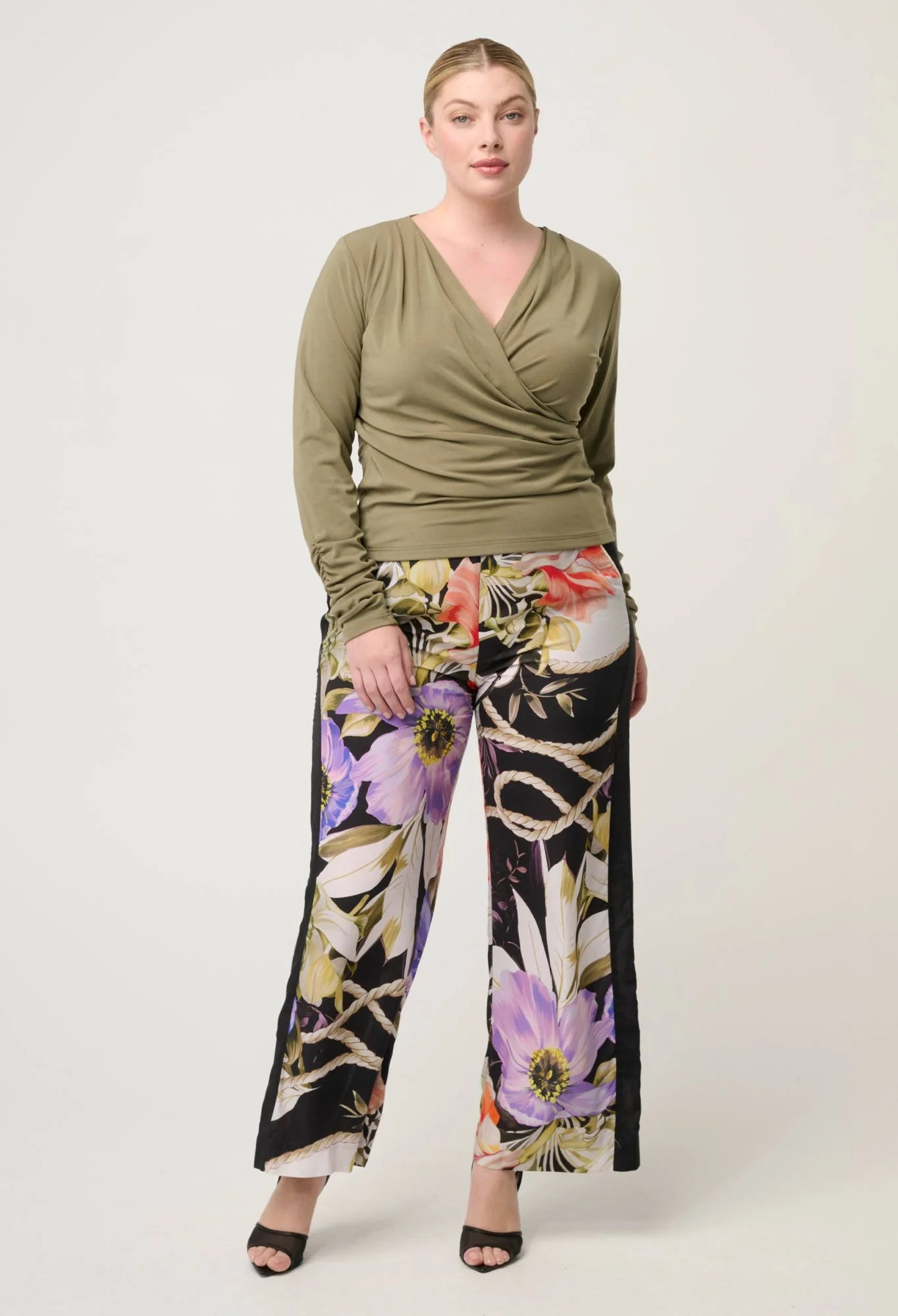 ASTER LYOCELL STRETCH WRAP TOP in Dusty Olive from Oncewas