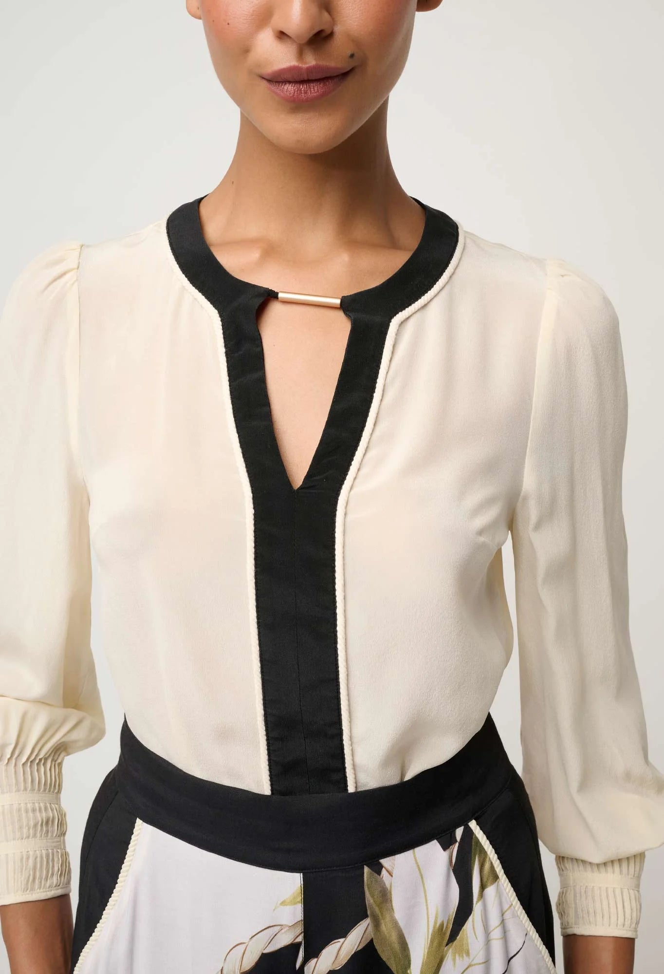 IRIS PLEATED CUFF SILK BLOUSE in Cloud from Oncewas