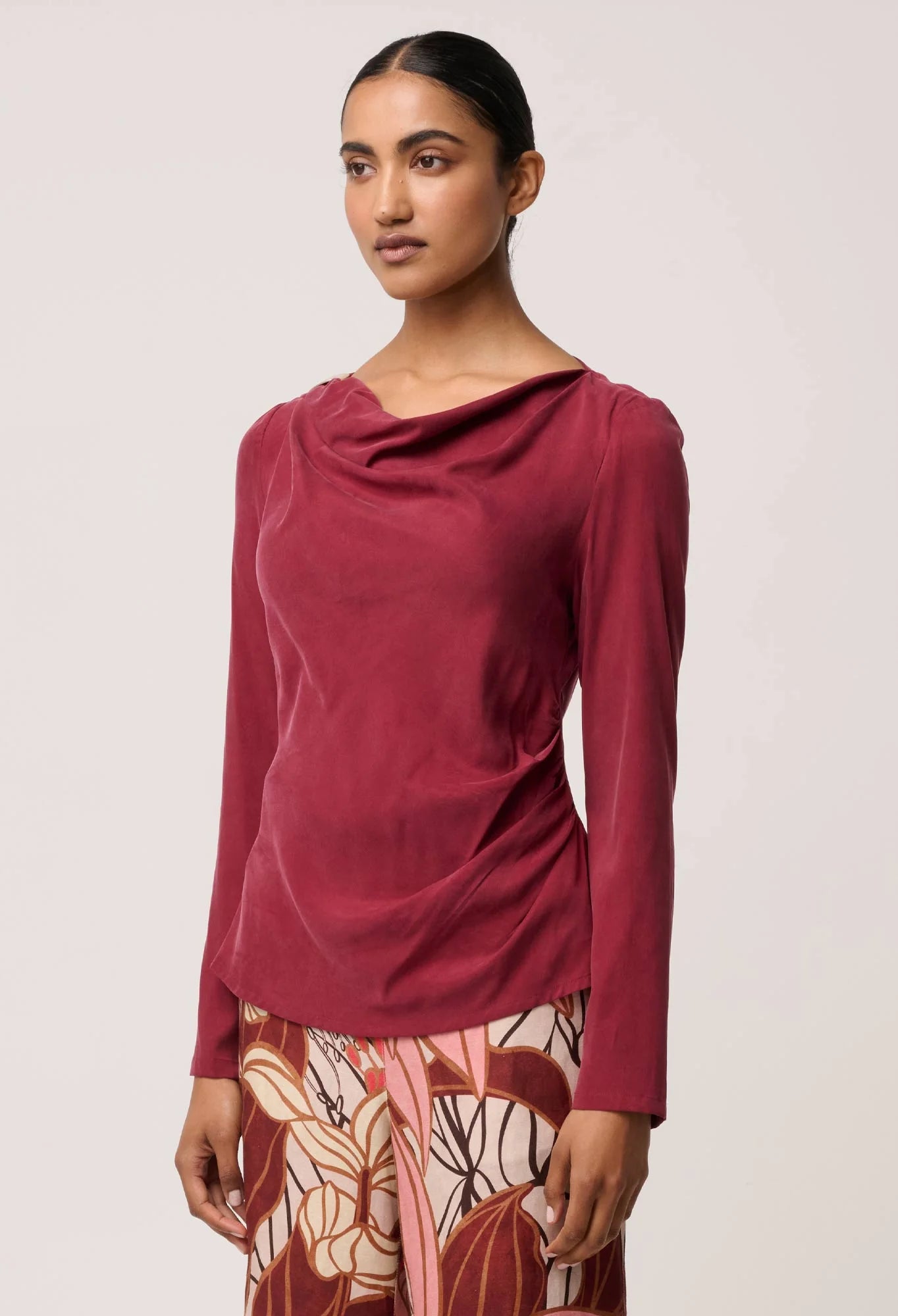 SERENE GOLD DETAIL STRETCH TOP in Ruby from OnceWas