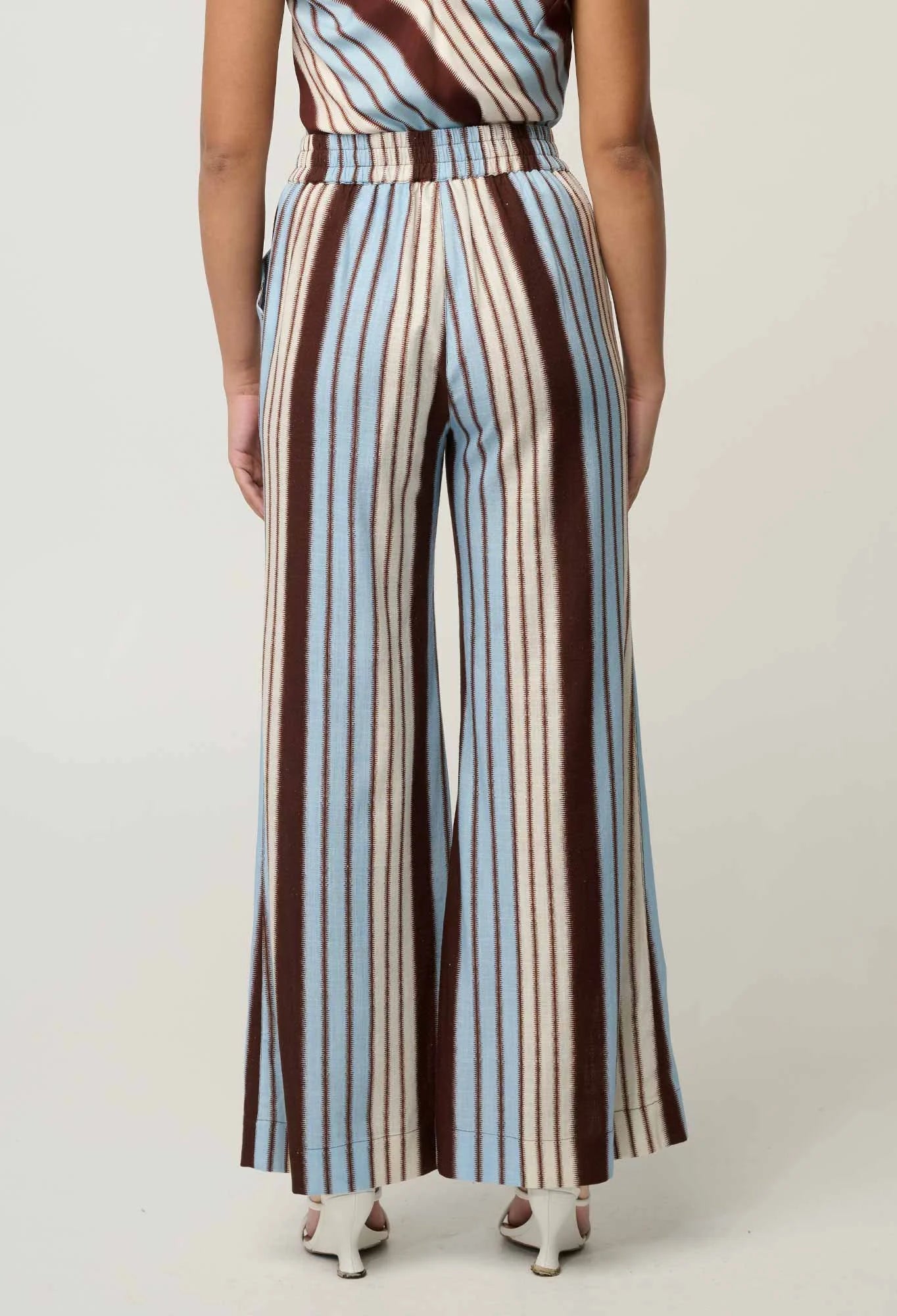 WILLOW LINEN VISCOSE PANT in Iridescent Stripe from Oncewas