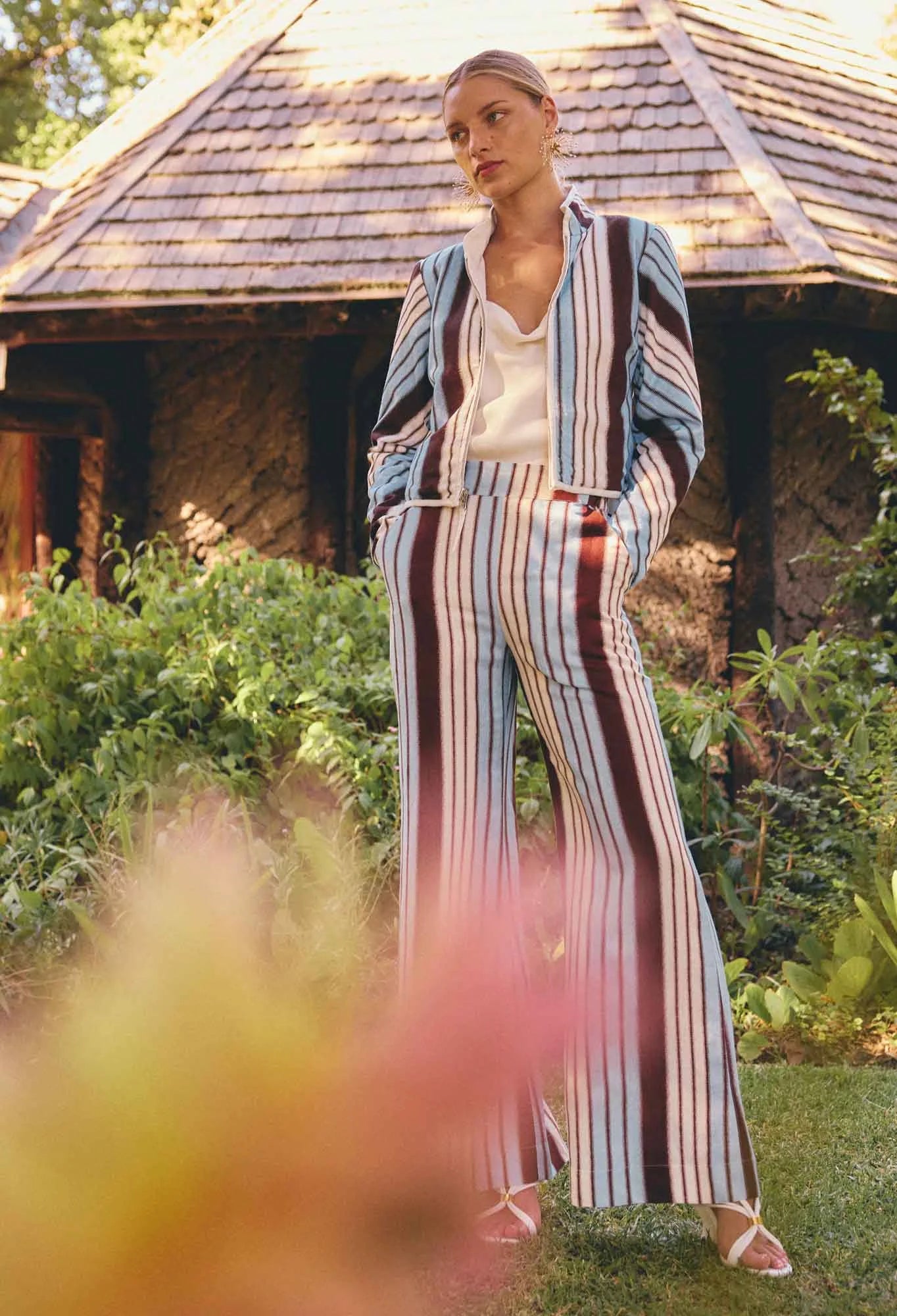 WILLOW LINEN VISCOSE PANT in Iridescent Stripe from Oncewas