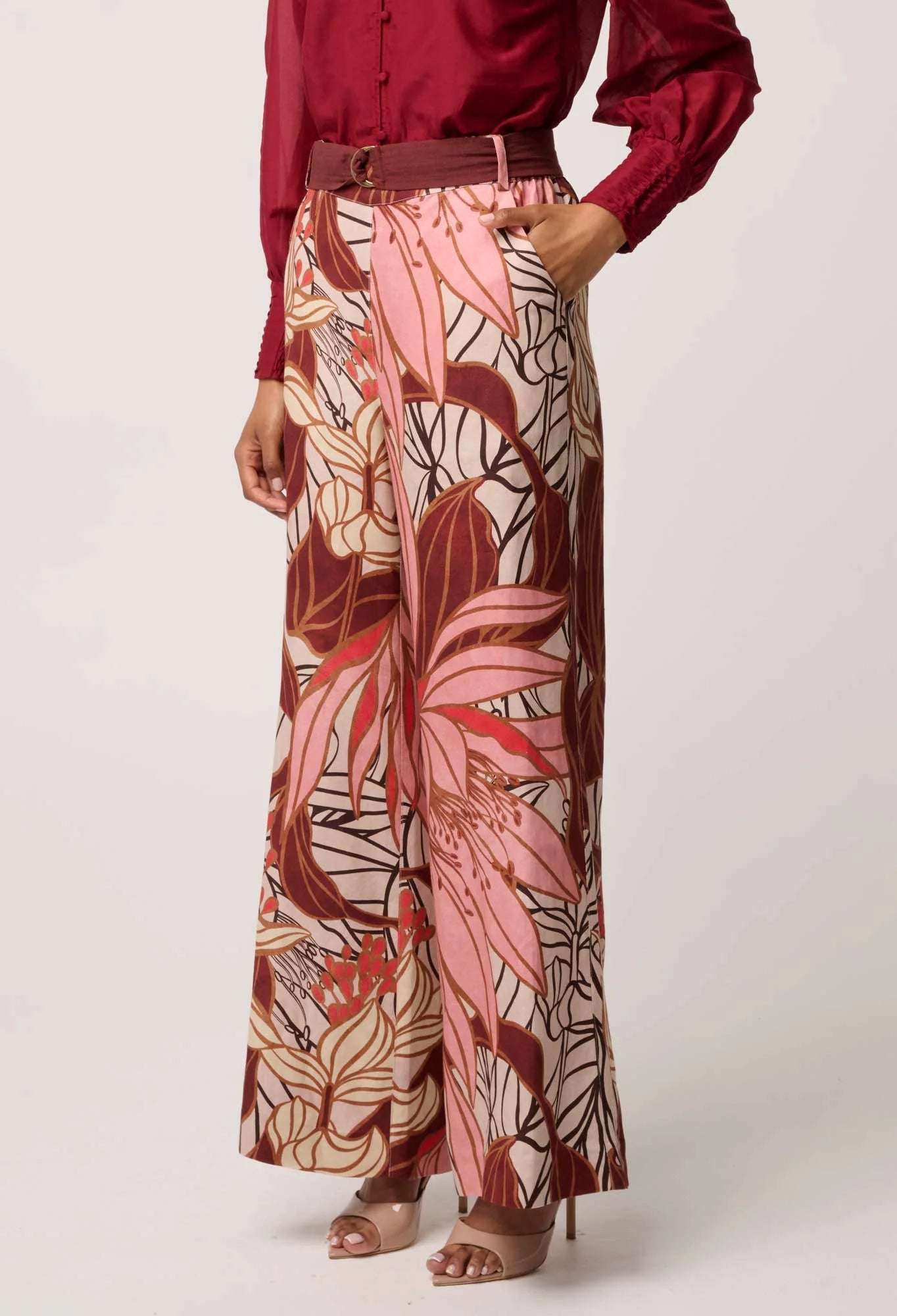 ADELE LINEN VISCOSE PRINTED PANT in Cathedral Botanic in Cloud from OnceWas