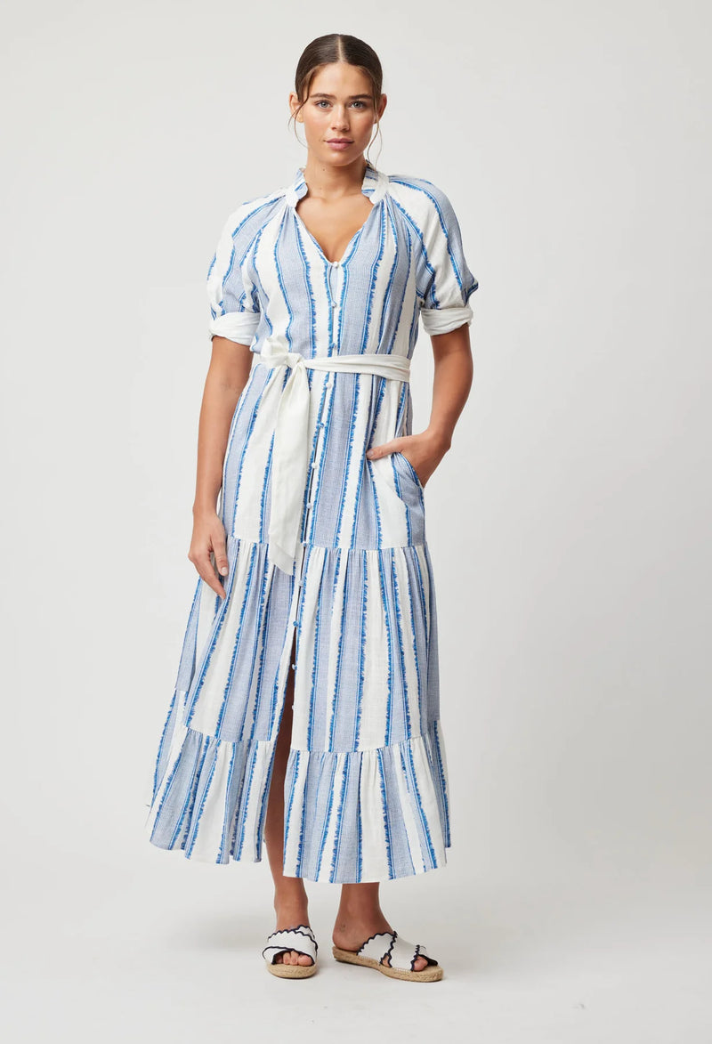 SCALA LINEN VISCOSE MAXI DRESS in Sorrento Stripe from Oncewas