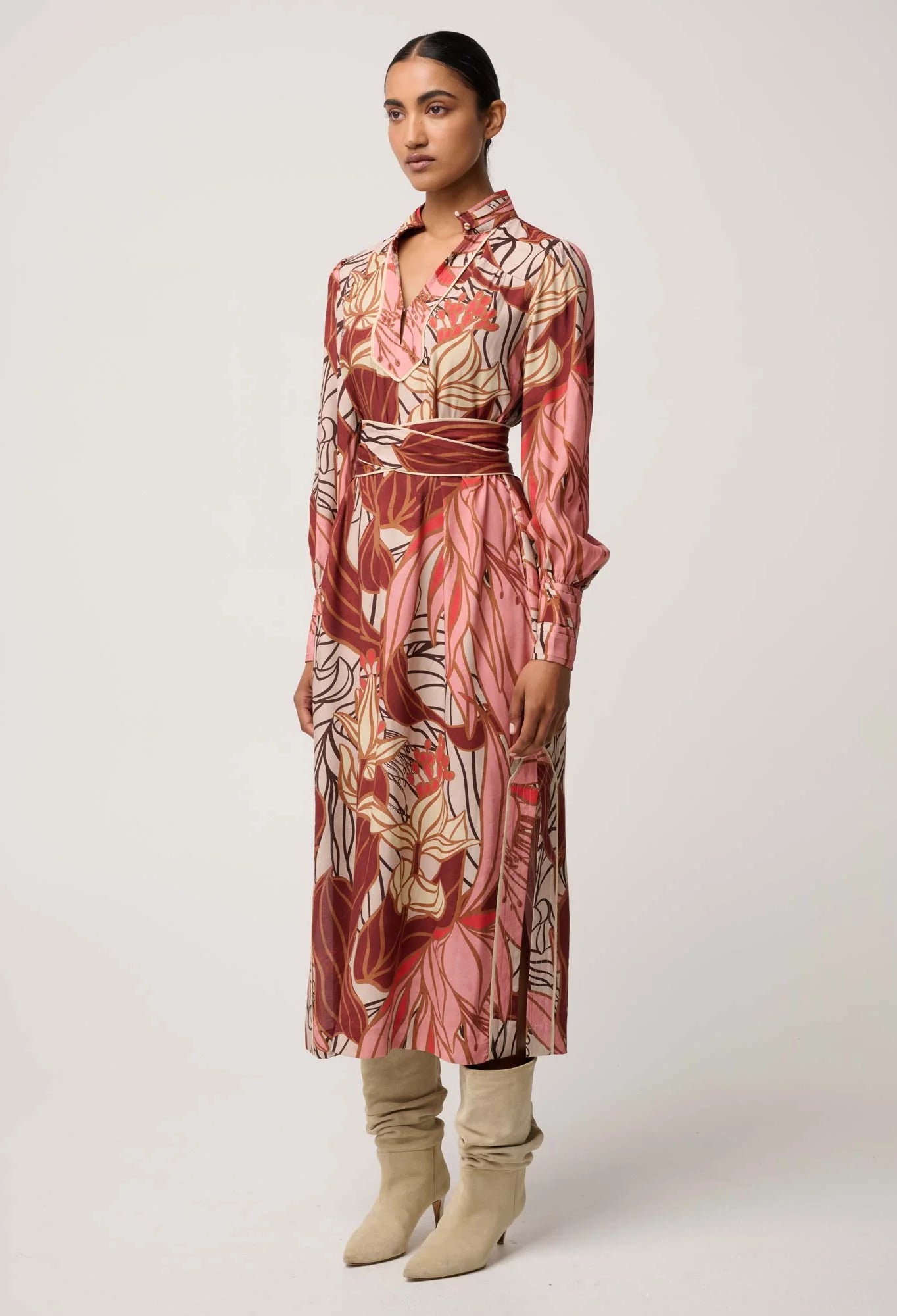EDITH PRINTED COLUMN MIDI DRESS in Cathedral Botanic from OnceWas