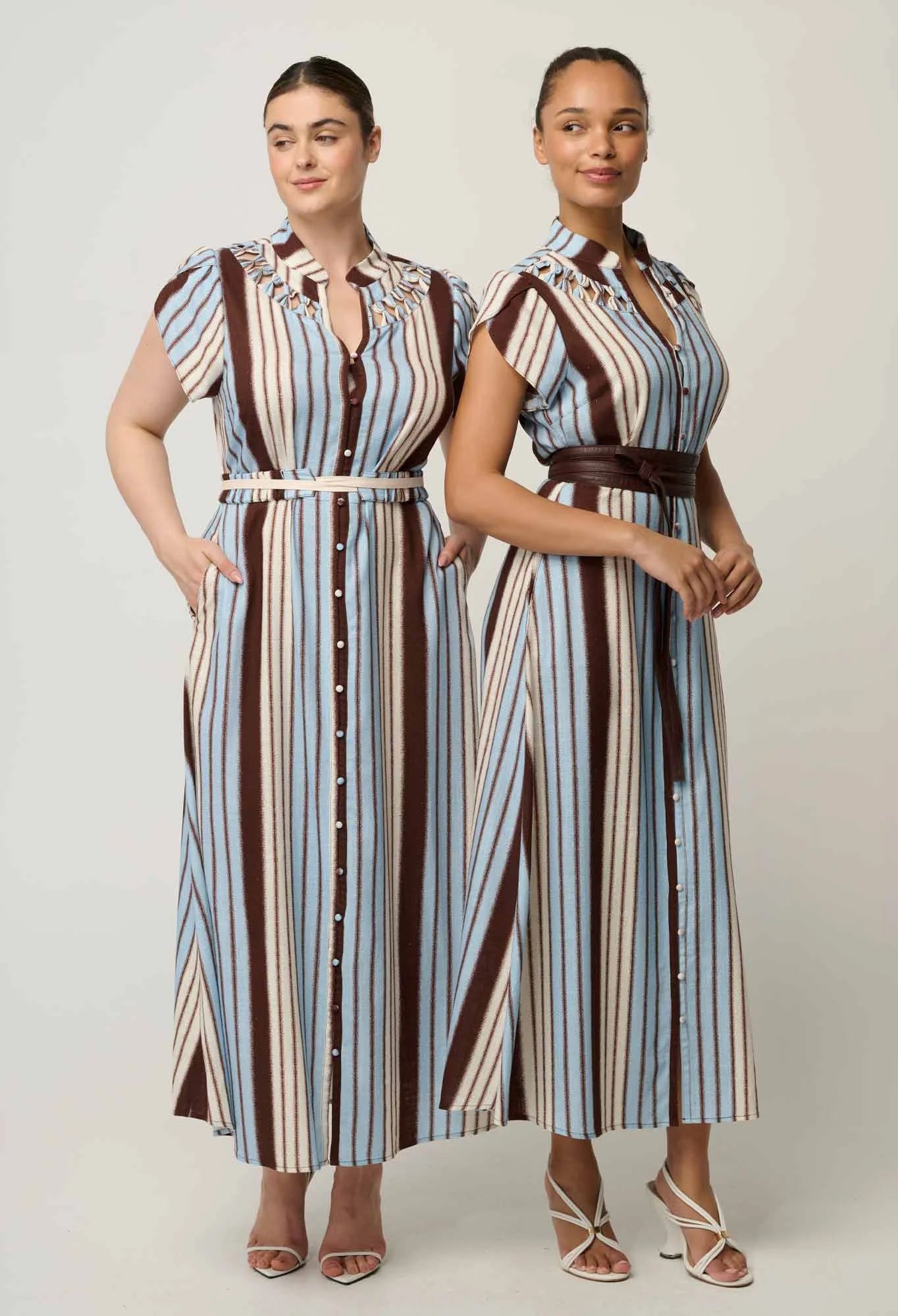 CATTLEYA LINEN VISCOSE SMOCK MAXI DRESS in Iridescent Stripe from Oncewas