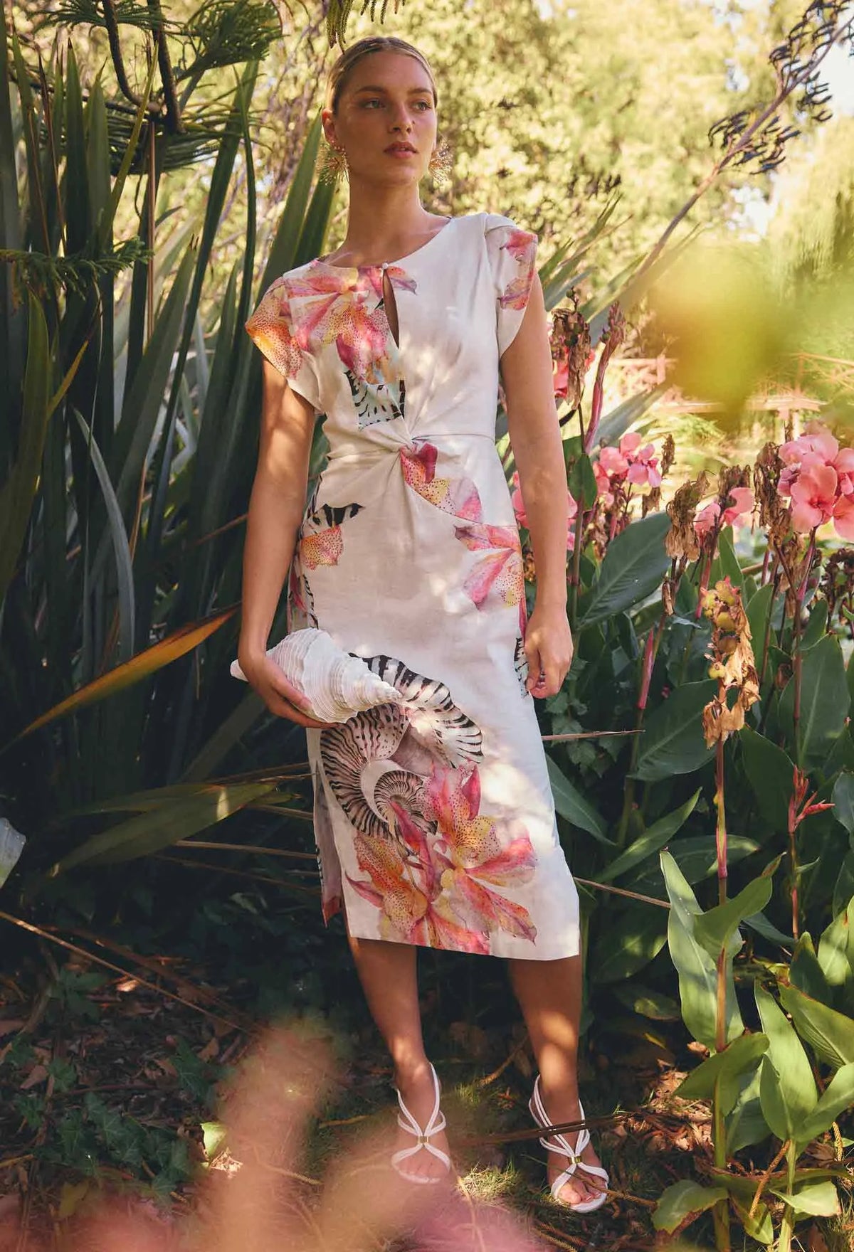 GENEVA STRETCH TWIST COLUMN MIDI DRESS in Nautilius from Oncewas
