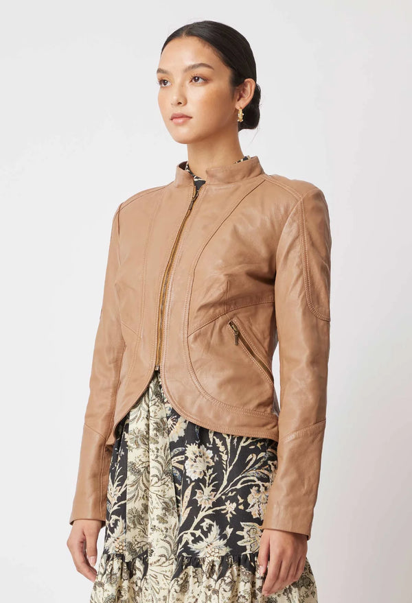 HARMONY  LEATHER JACKET in Husk from Oncewas