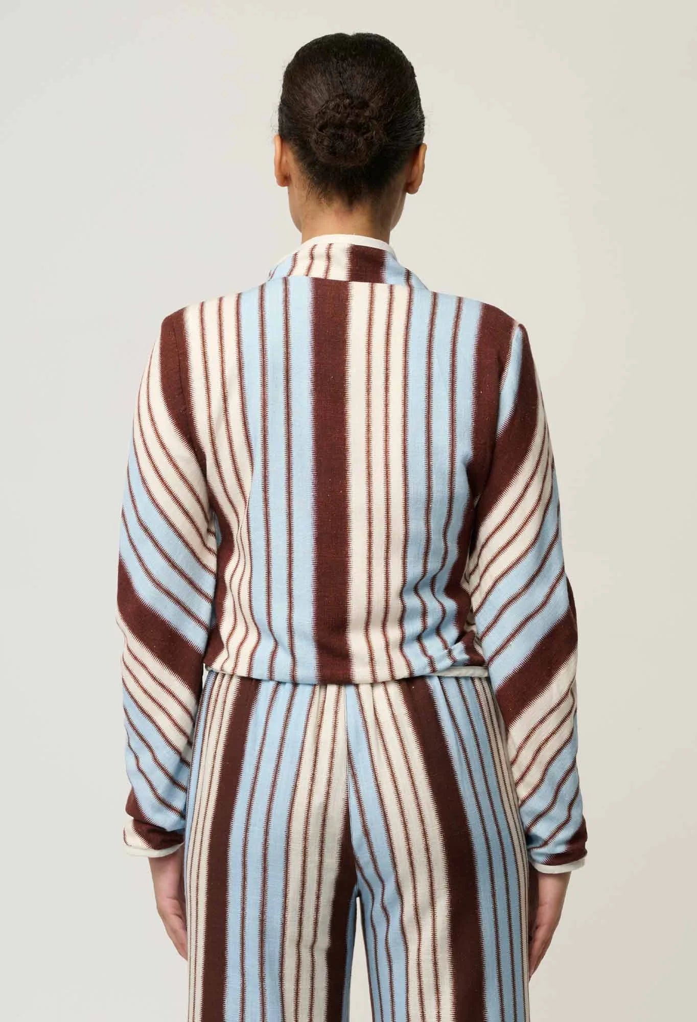 DELRAY REVERSIBLE LINEN VISCOSE JACKET in Nautilus Bloom + Iridescent Stripe from Oncewas