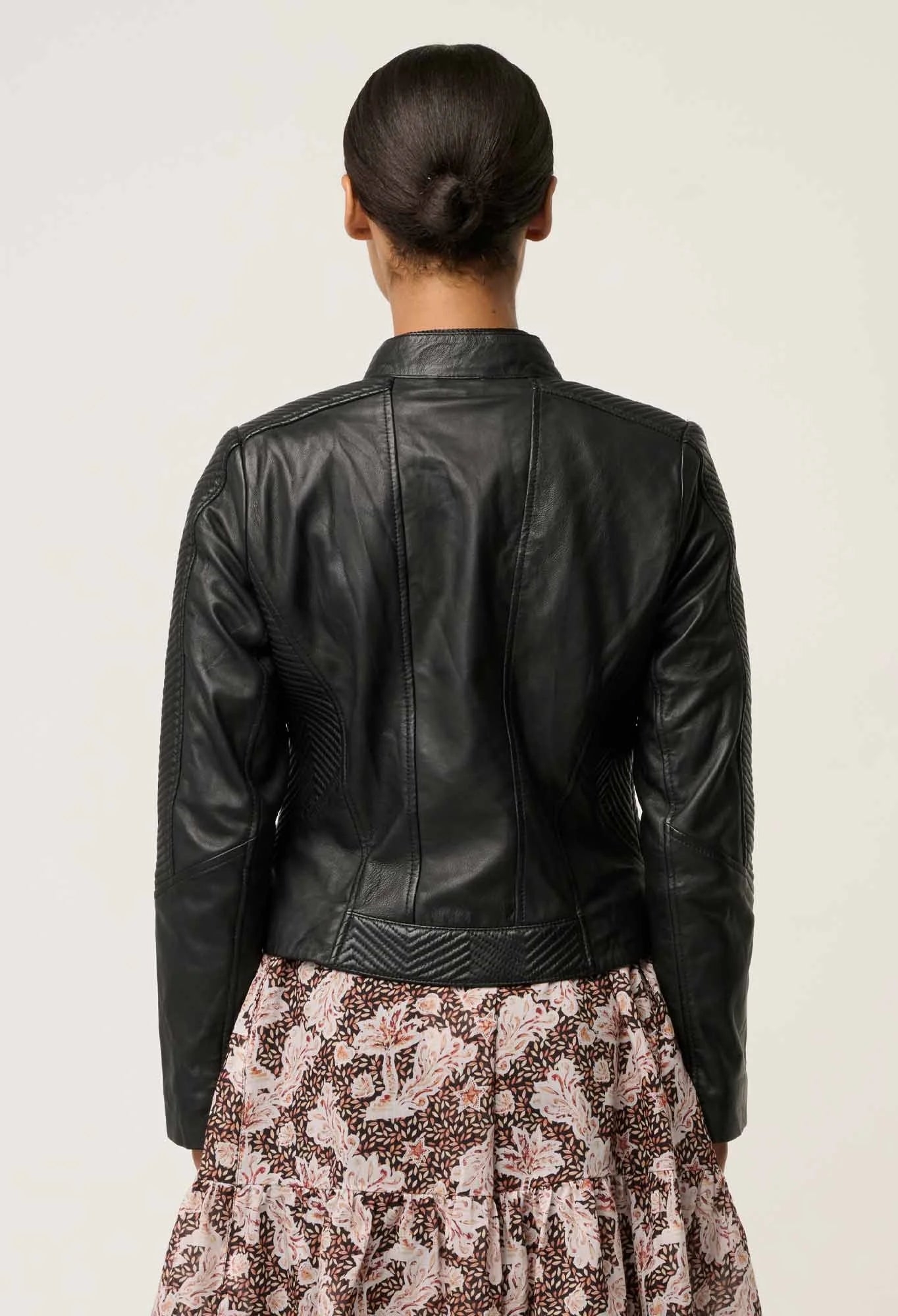 BLAIRE LEATHER HERRINGBONE STITCH JACKET in Black from Oncewas