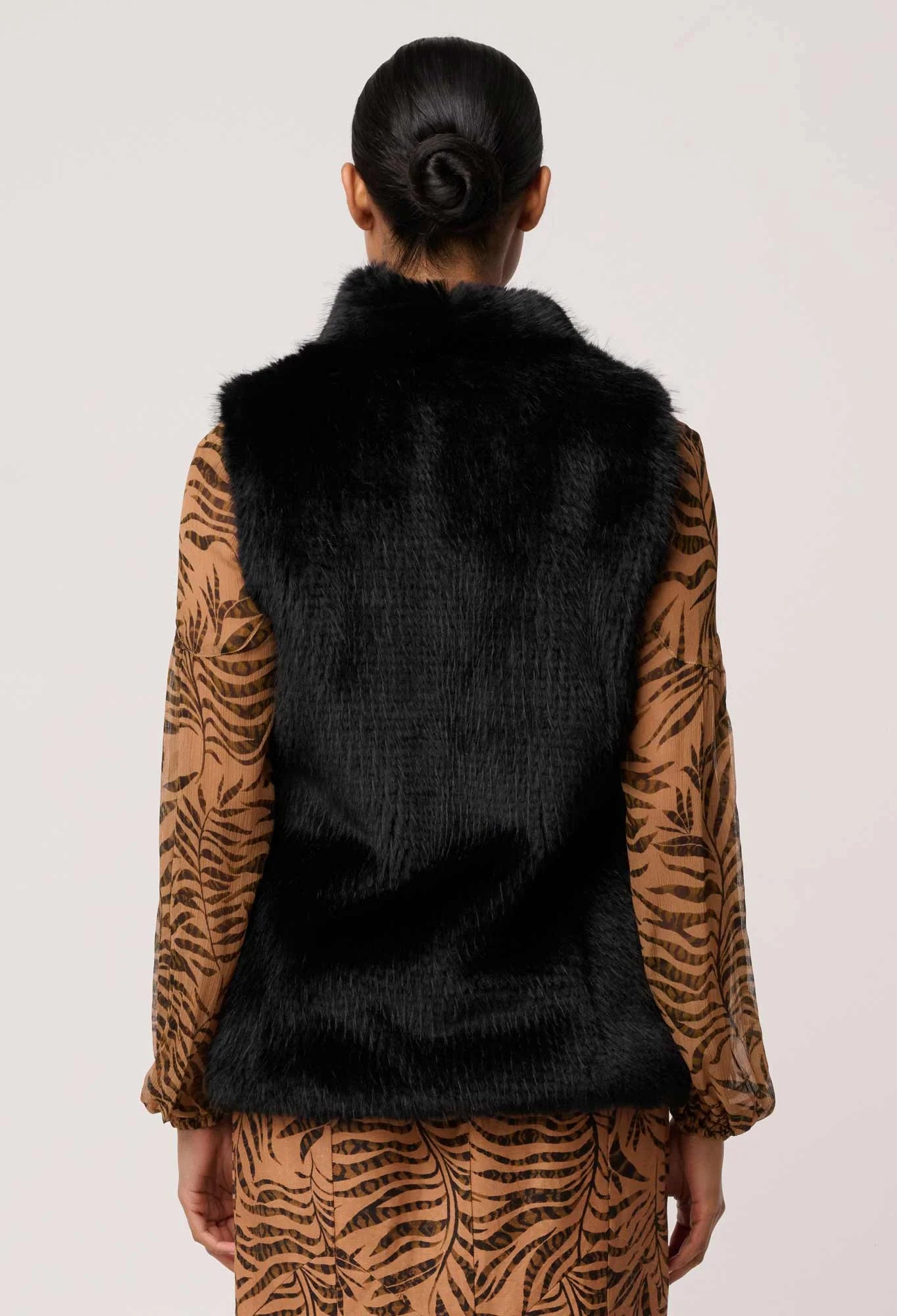 HAZEL FAUX FUR VEST in Black by OnceWas