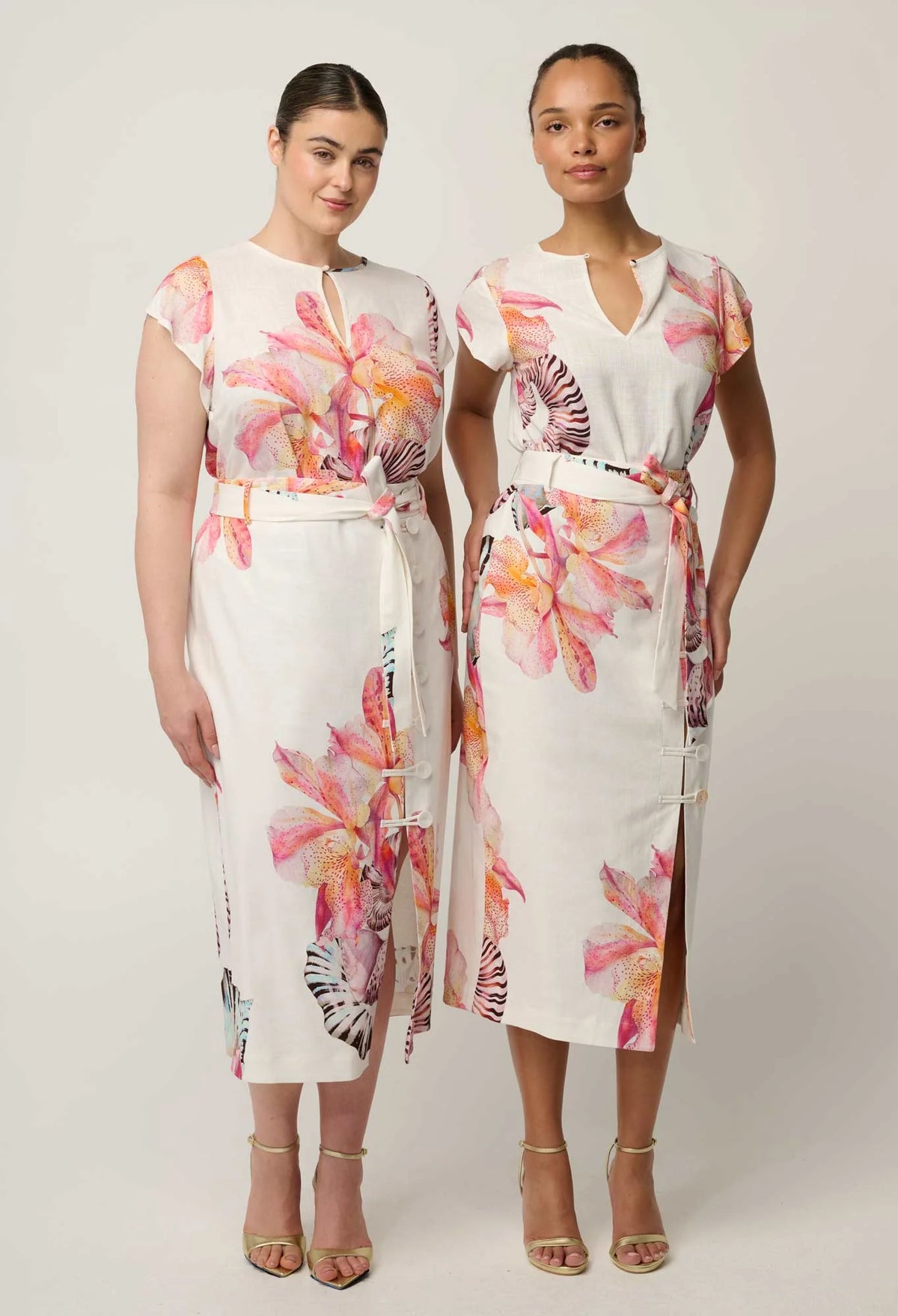 ADRIA STRETCH LINEN VISCOSE MIDI SKIRT in Nautilius Bloom from Oncewa