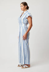 POSITANO VISCOSE LINEN JUMPSUIT in Sorrento Stripe from Oncewas