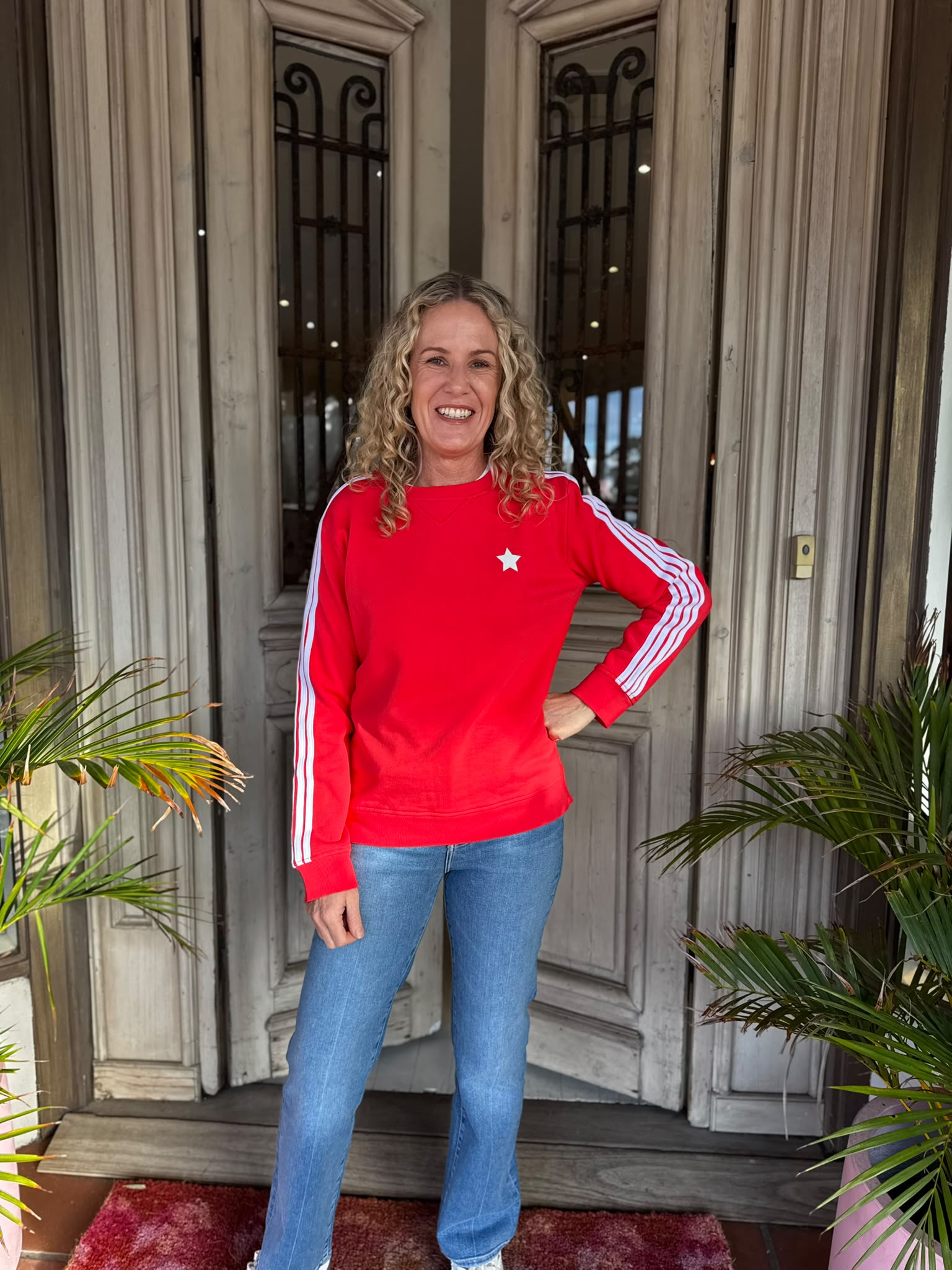 ARM STRIPE SWEATSHIRT in Red + White from Sophie Moran