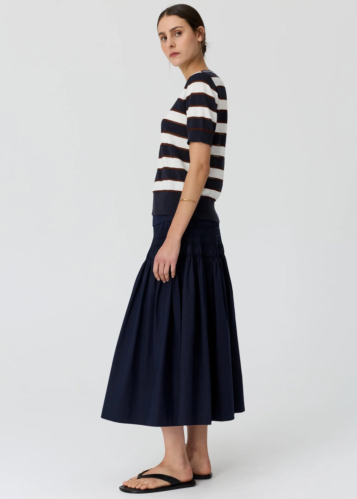 DARCEY STRIPE KNIT TEE in Ink + White + Choc by POL Clothing