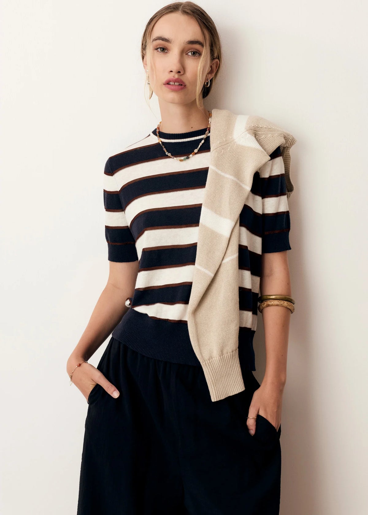 DARCEY STRIPE KNIT TEE in Ink + White + Choc by POL Clothing