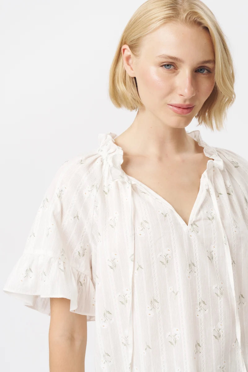 PATRICIA SHIRT in White with White + Green Flower by Kireina from Australia