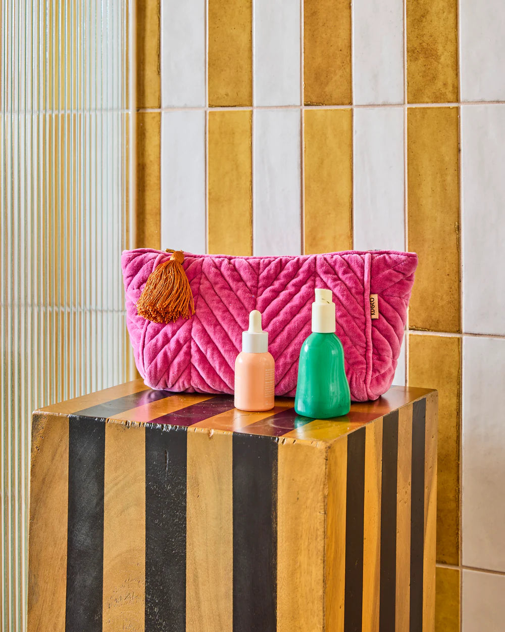 Velvet Toiletry Bag in Pink by Kip & Co