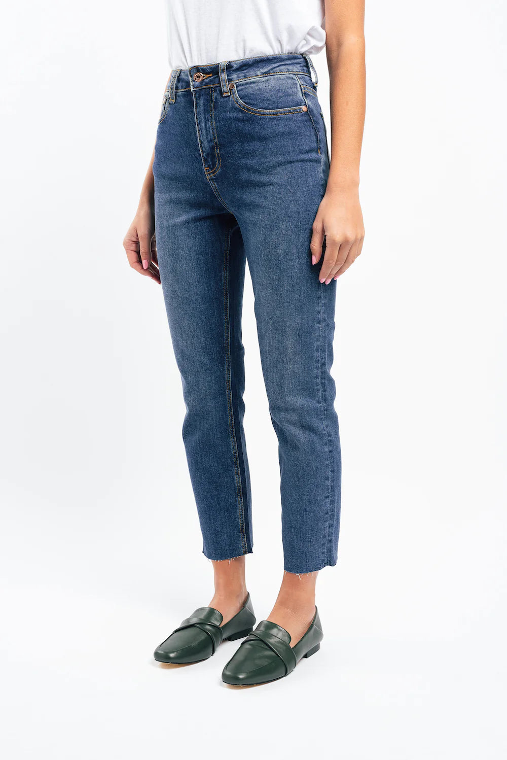 Kireina Australia Rose denim jean raw hem dad wash dark blue
