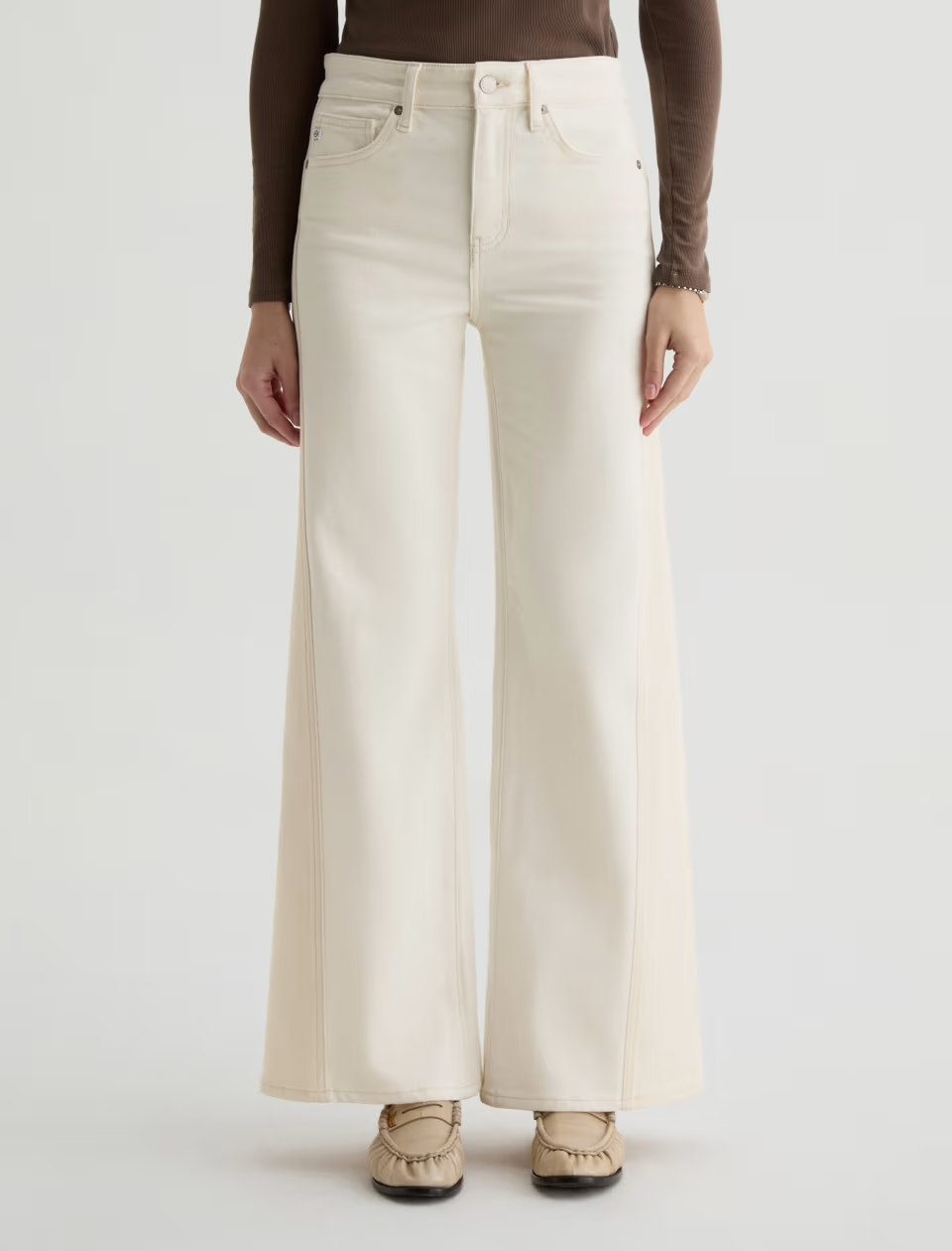 SAIGE WIDE LEG JEAN in Powder Ecru by AG Jeans