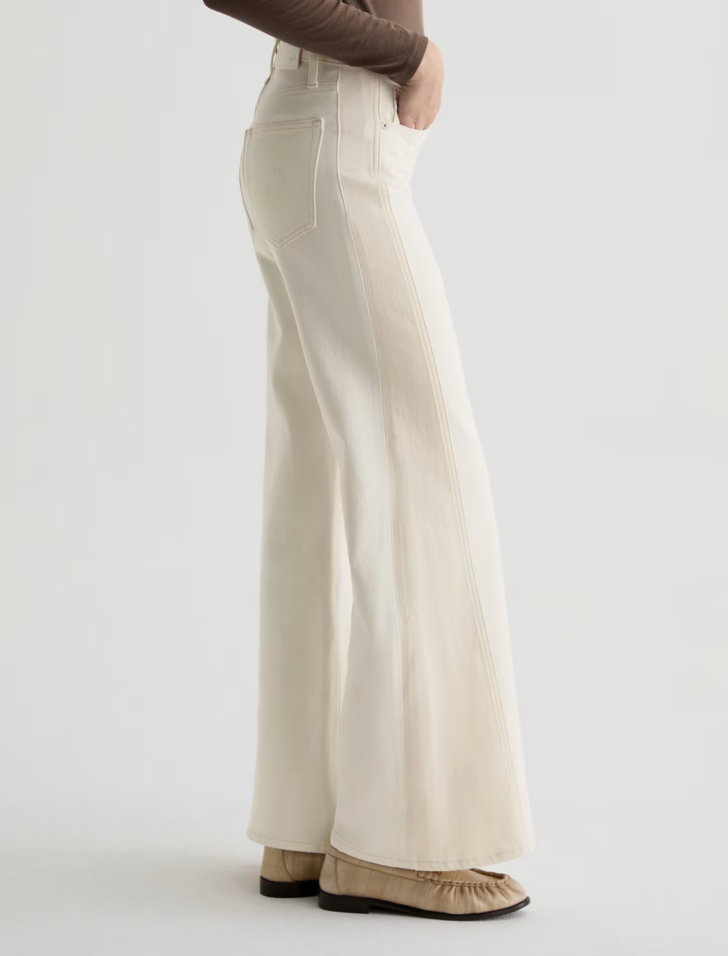 SAIGE WIDE LEG JEAN in Powder Ecru by AG Jeans
