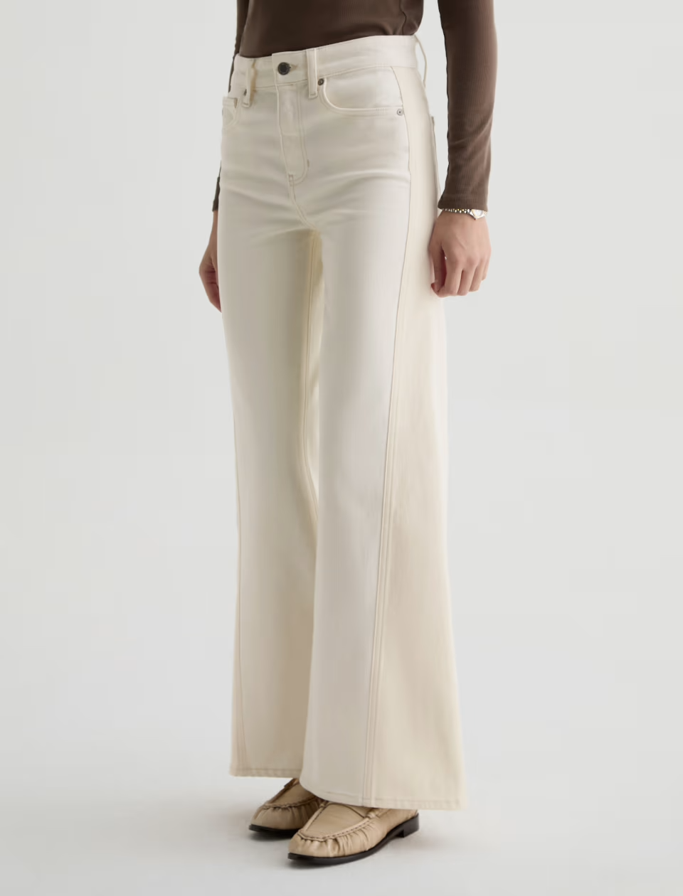 SAIGE WIDE LEG JEAN in Powder Ecru by AG Jeans