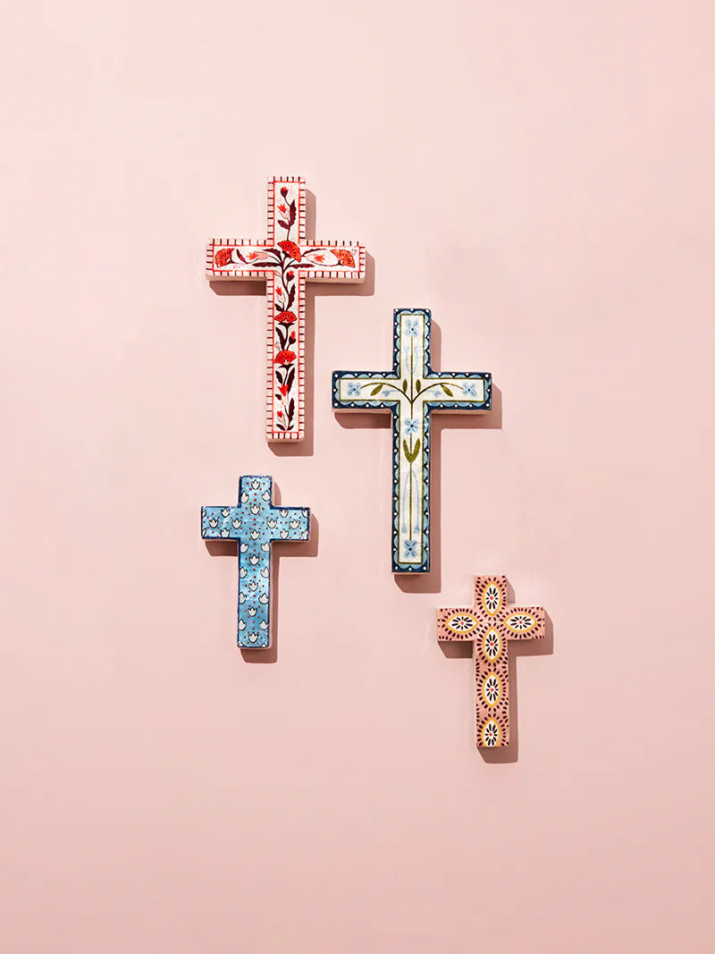 SAMIRA LARGE CROSS in Pink Flower by Jones & Co