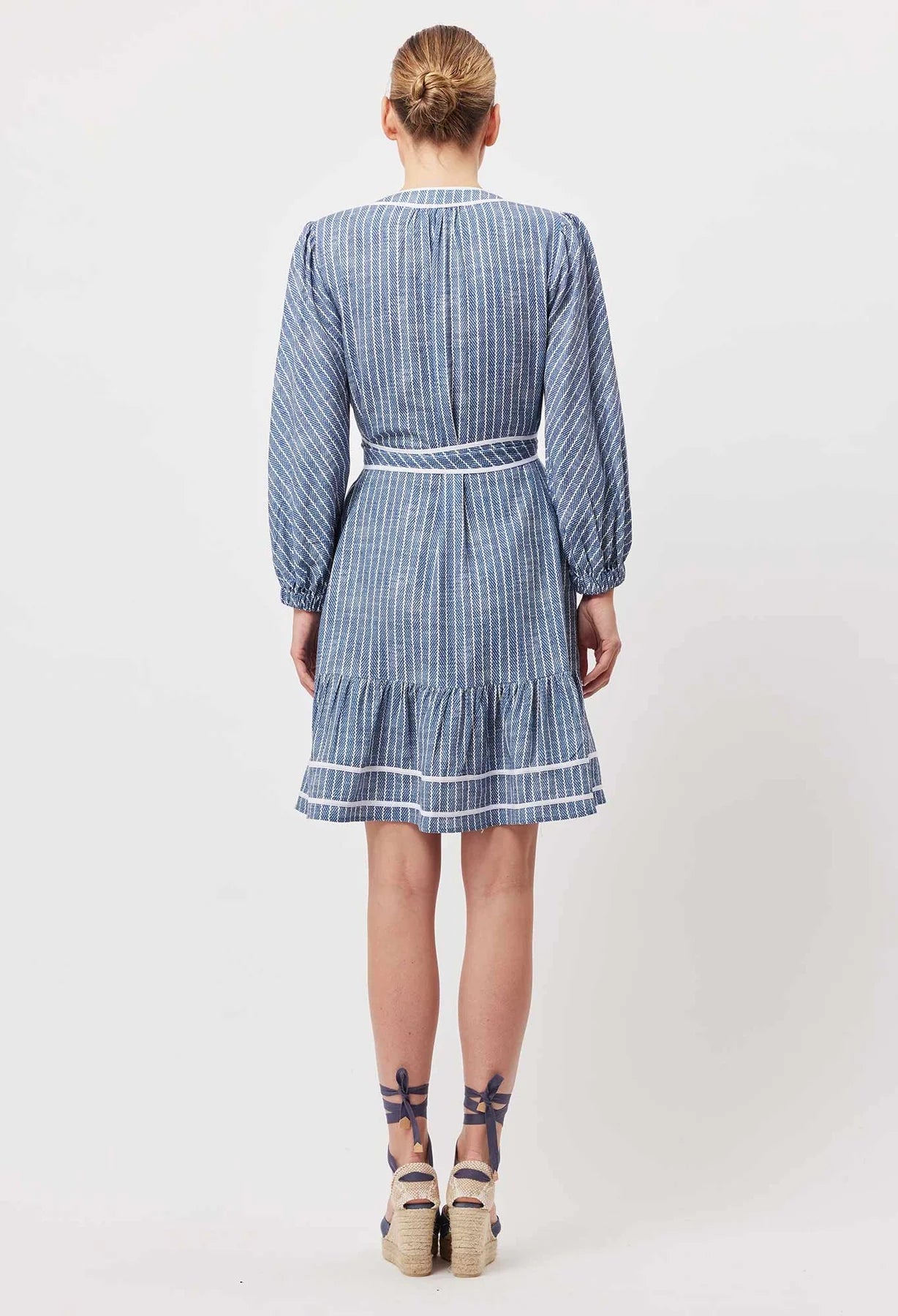 ANTIGUA LINEN VISCOSE BABYDOLL DRESS in Del Mar Stripe from Oncewas