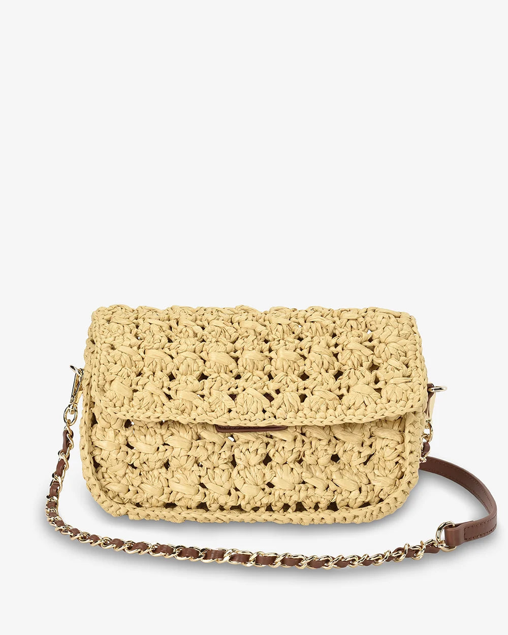 THEA SHOULDER BAG in Raffia Weave with Dark Tan by Arlington Milne