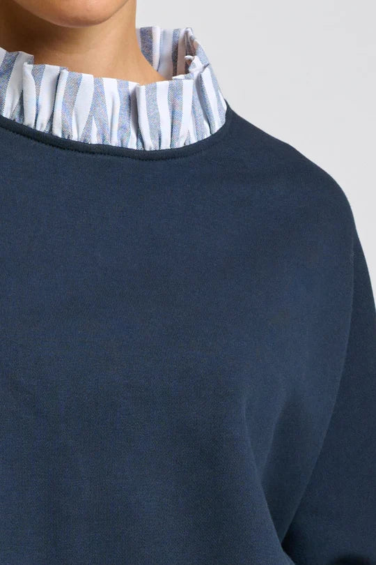 RAW FRILL COLLAR SWEATSHIRT in Navy + Stripe Collar by Shirty