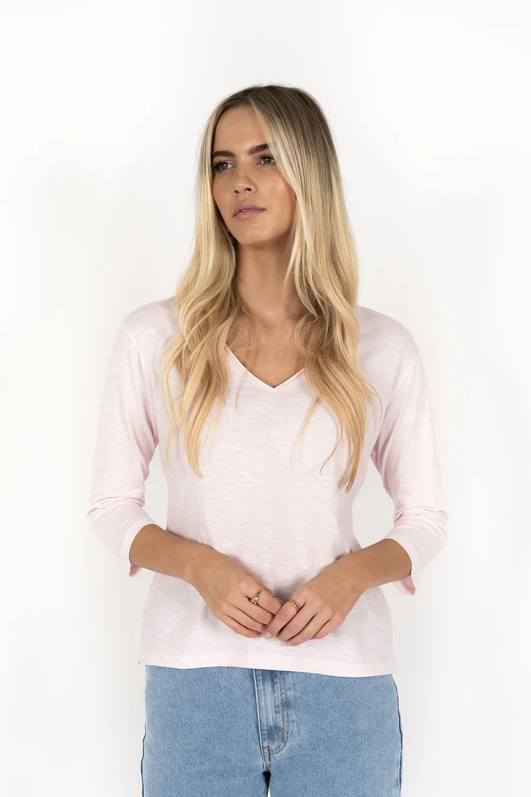 STELLA V NECK TEE in Soft Pink by Humidity Lifestyle