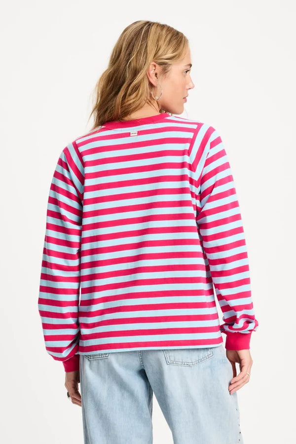 POM LONG SLEEVE in Stripped Bright Rose Blue from POM Amsterdam