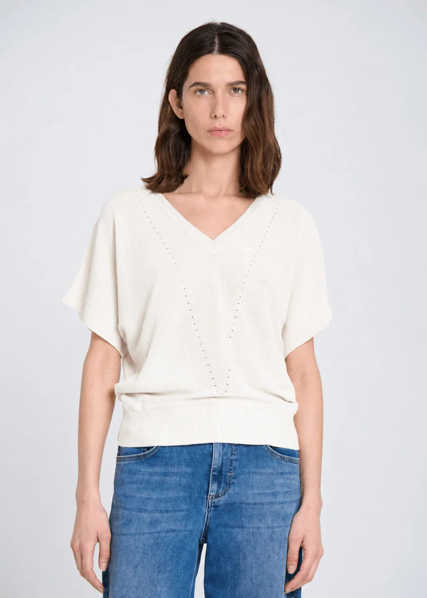 V NECK FINE KNIT SWEATER in Ecru by Sita Murt