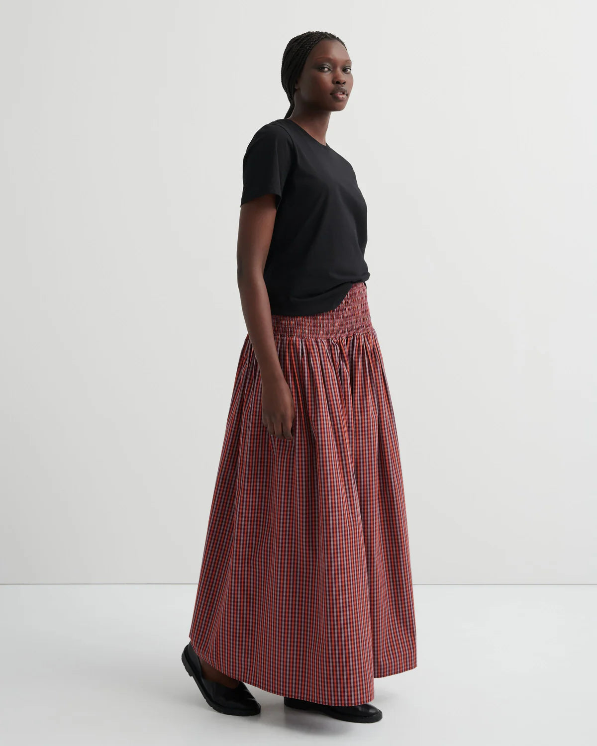 WEAVER SKIRT in Maroon Check by Kowtow